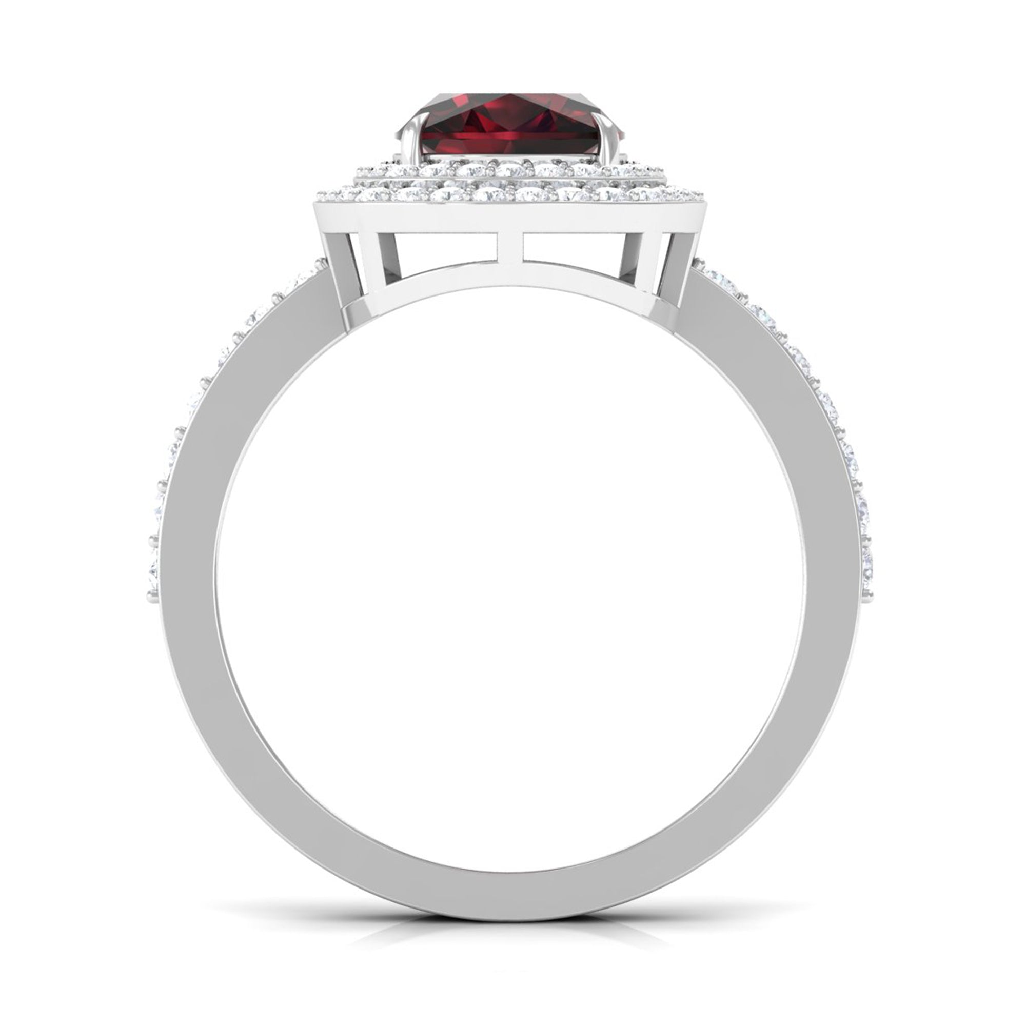 Natural 3.2 Carat Cushion Cut Garnet Diamond Double Halo Engagement Ring