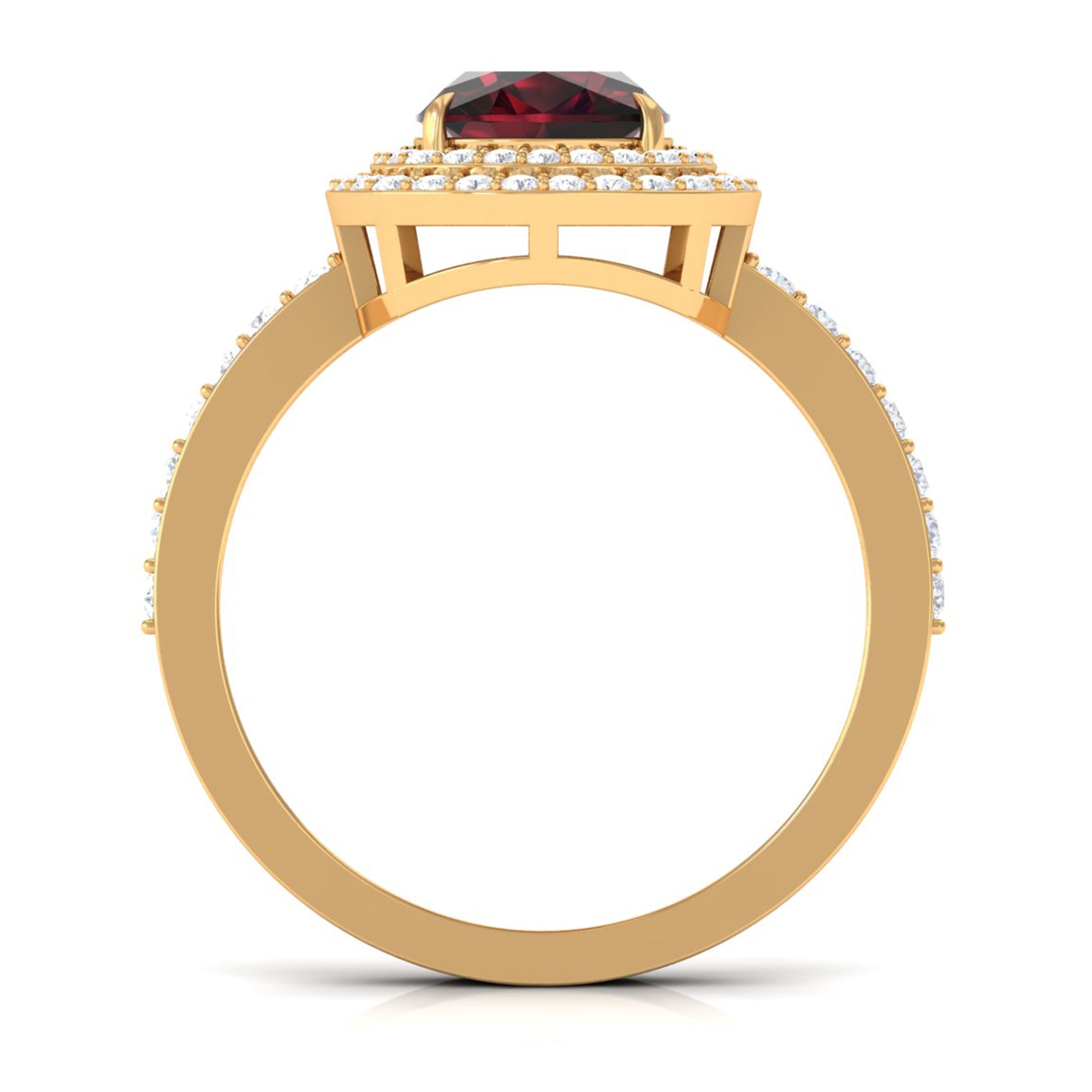 Natural 3.2 Carat Cushion Cut Garnet Diamond Double Halo Engagement Ring