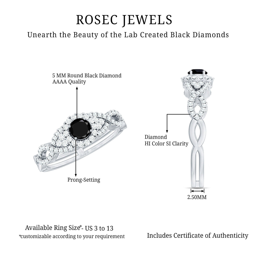 Certified 0.84 Carat Lab Grown Black Diamond Engagement Ring with White Diamond