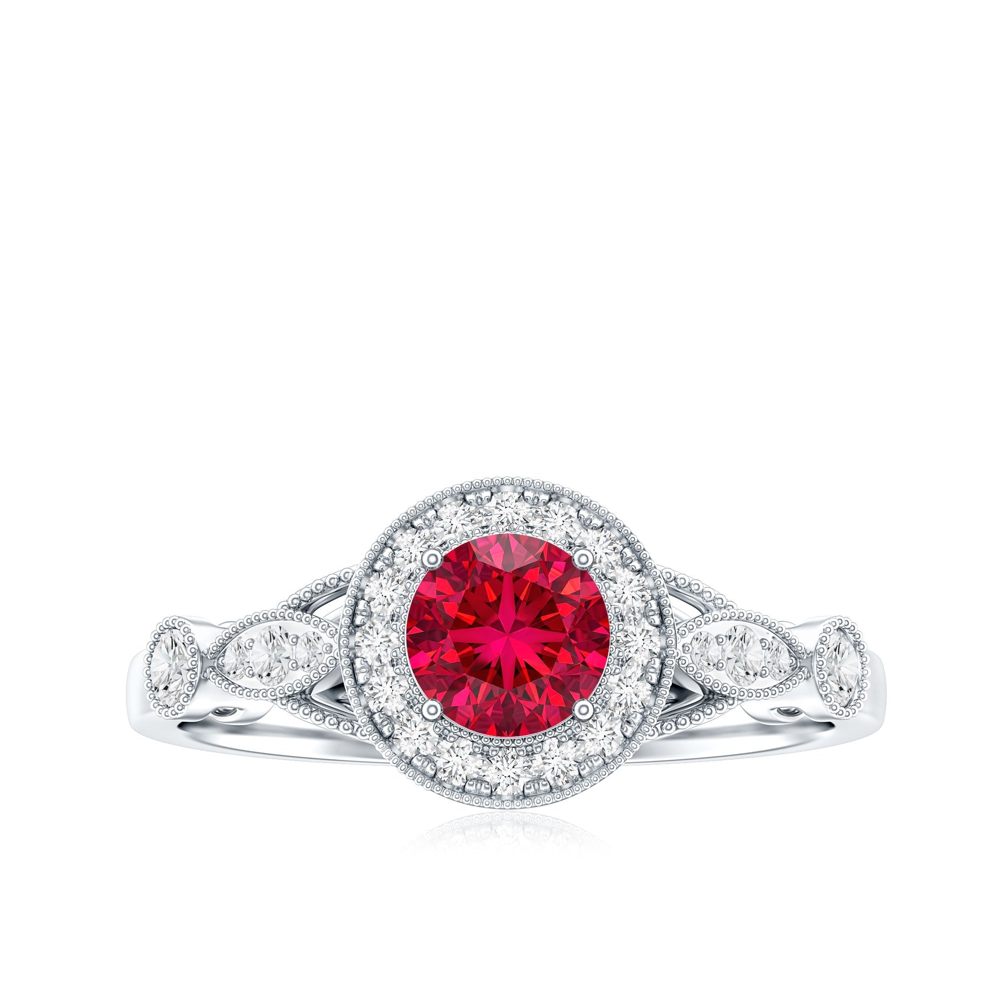 Antique Inspired Lab Created Ruby and Diamond Engagement Ring