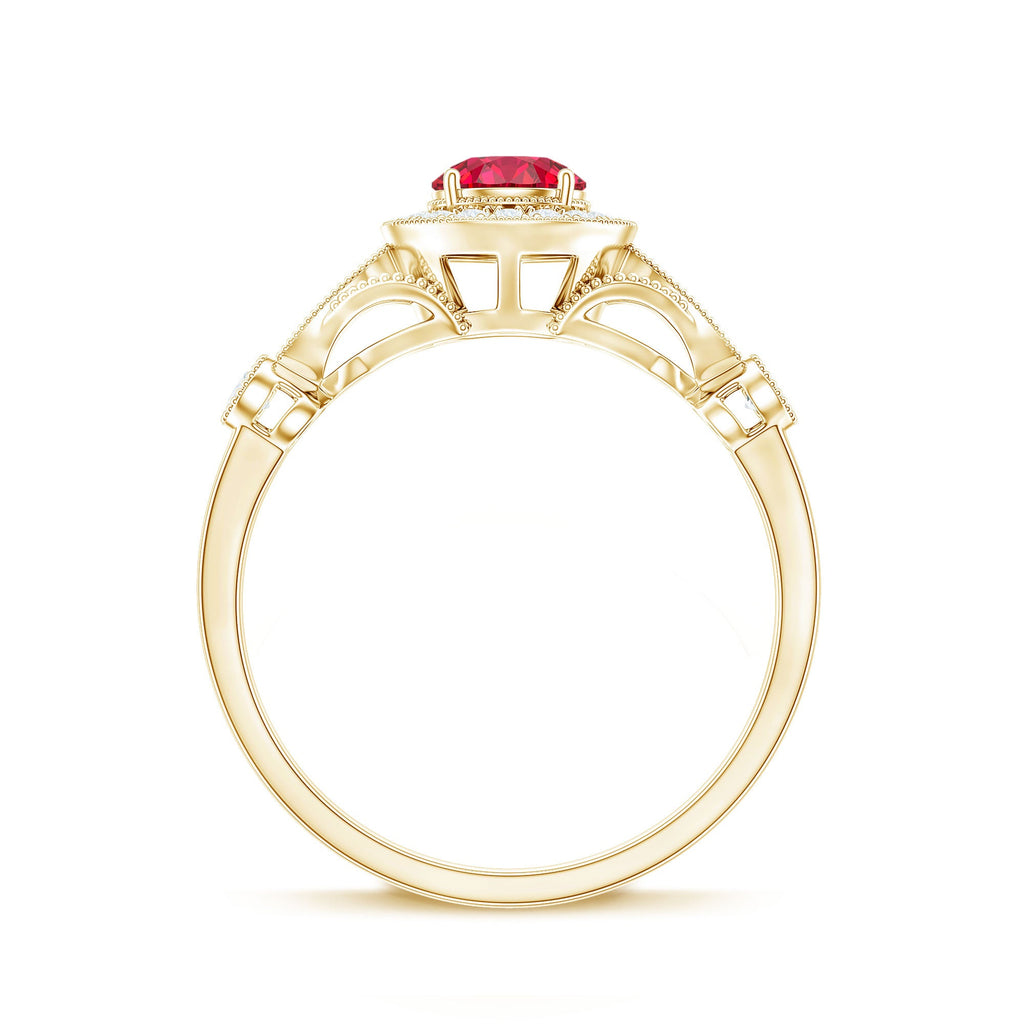 Antique Inspired Lab Created Ruby and Diamond Engagement Ring