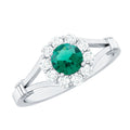 Certified 0.8 Carat Lab Grown Emerald Diamond Flower Engagement Ring with Split Shank