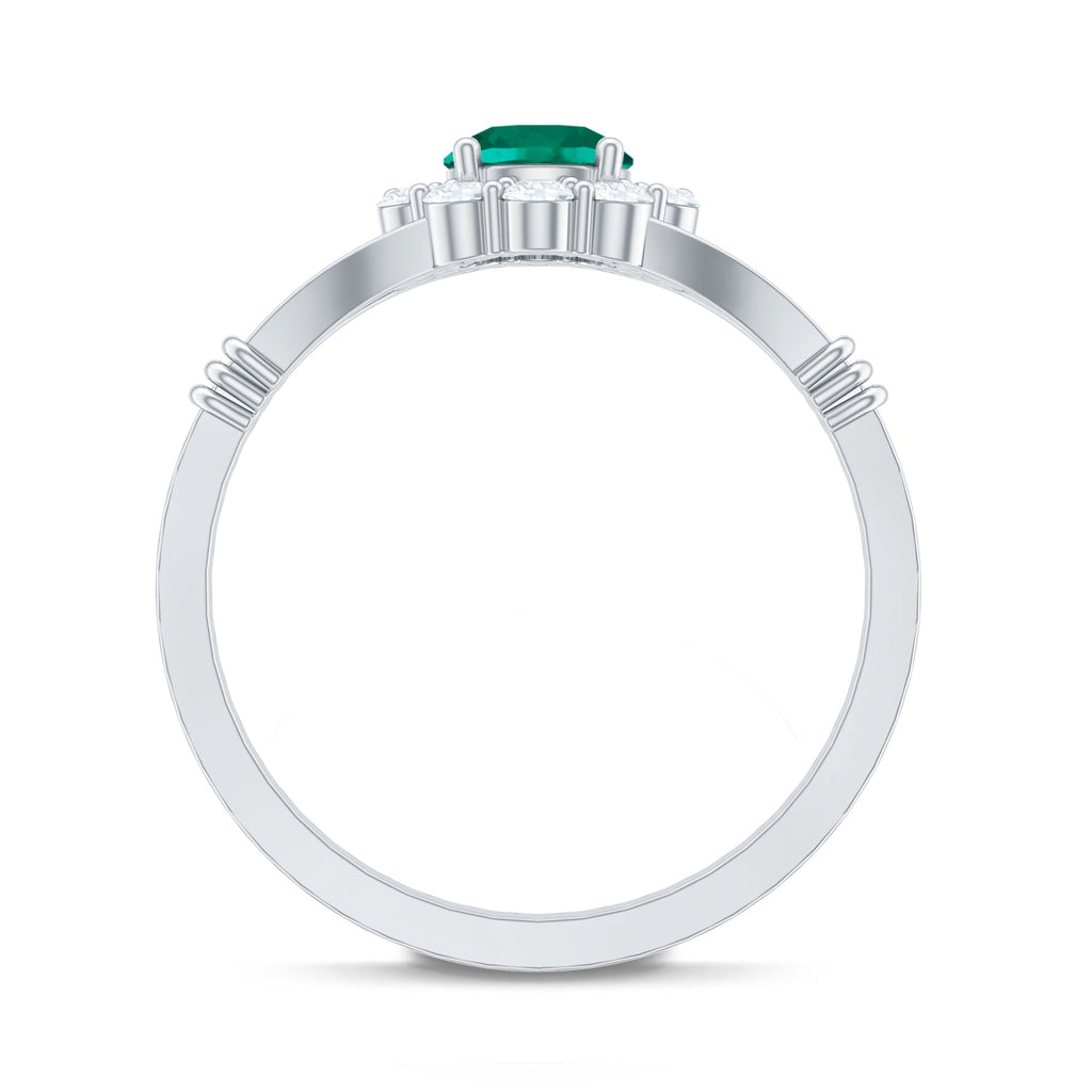 Certified 0.8 Carat Lab Grown Emerald Diamond Flower Engagement Ring with Split Shank