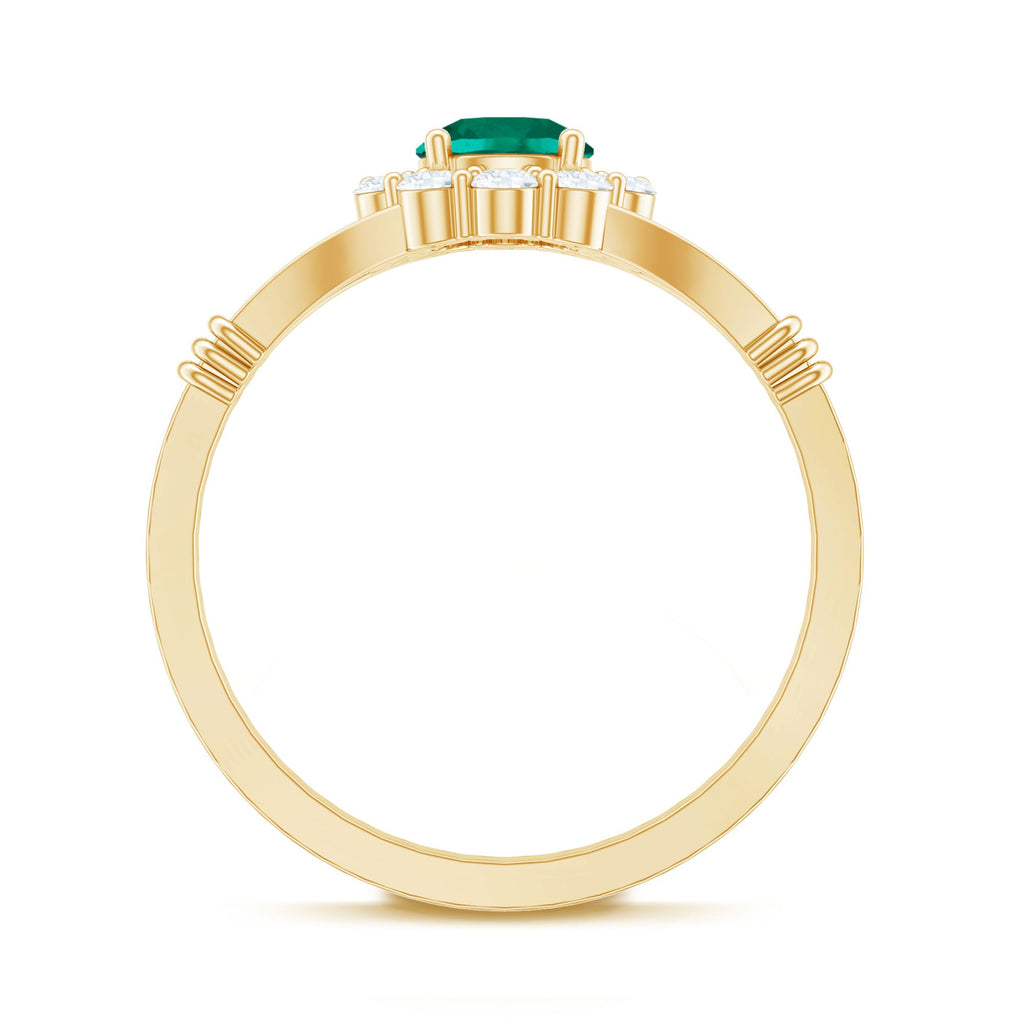Certified 0.8 Carat Lab Grown Emerald Diamond Flower Engagement Ring with Split Shank