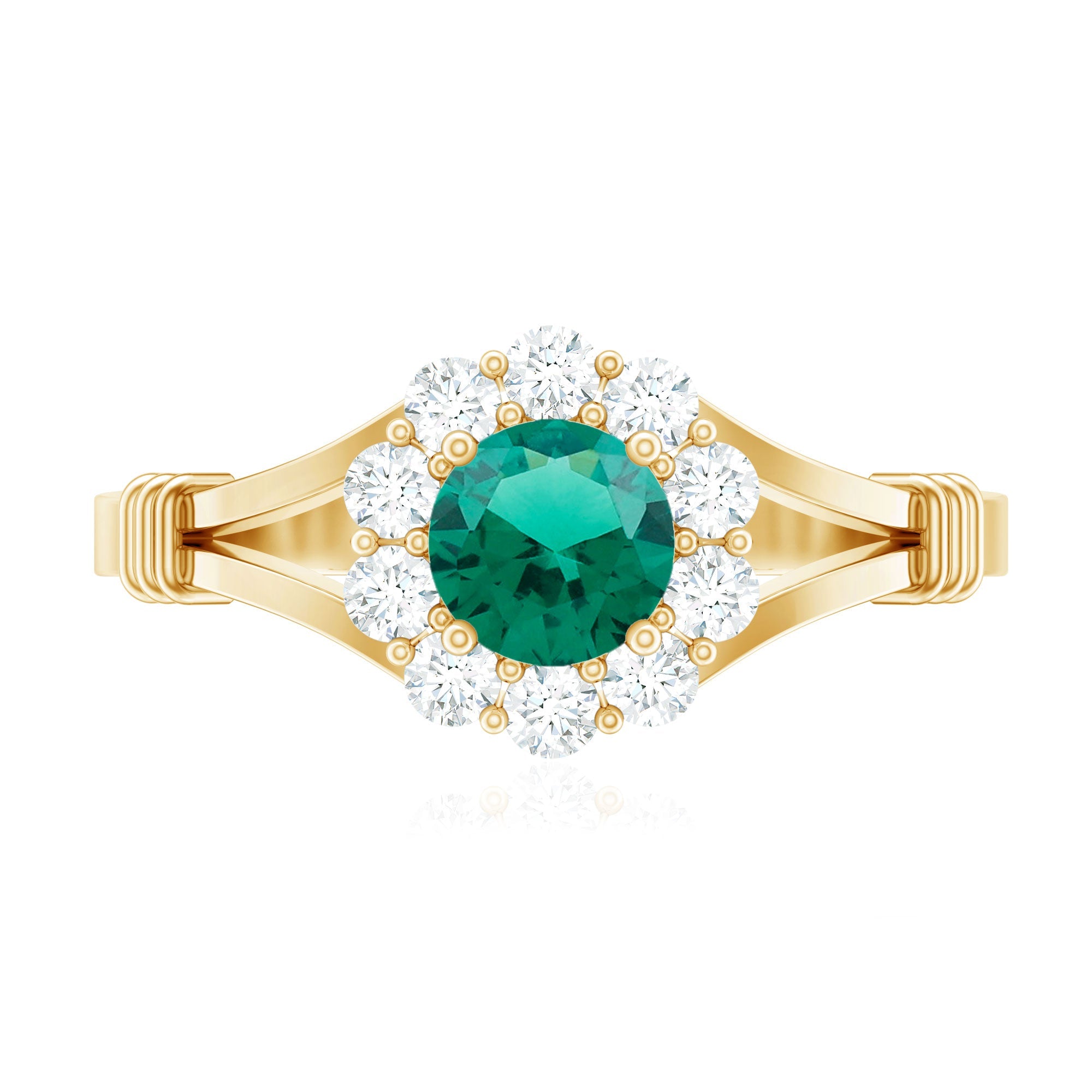 Certified 0.8 Carat Lab Grown Emerald Diamond Flower Engagement Ring with Split Shank