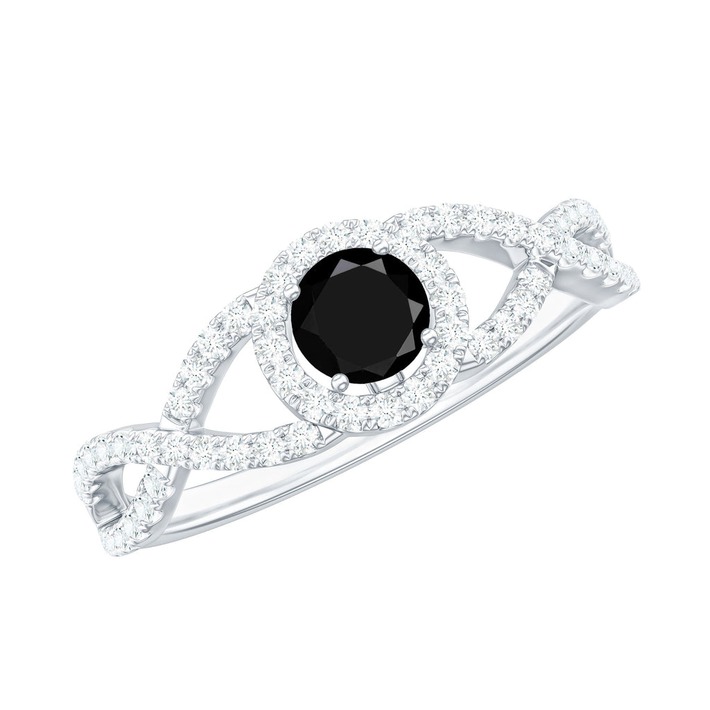 Certified 0.84 Carat Lab Grown Black Diamond Engagement Ring with Criss Cross White Diamond