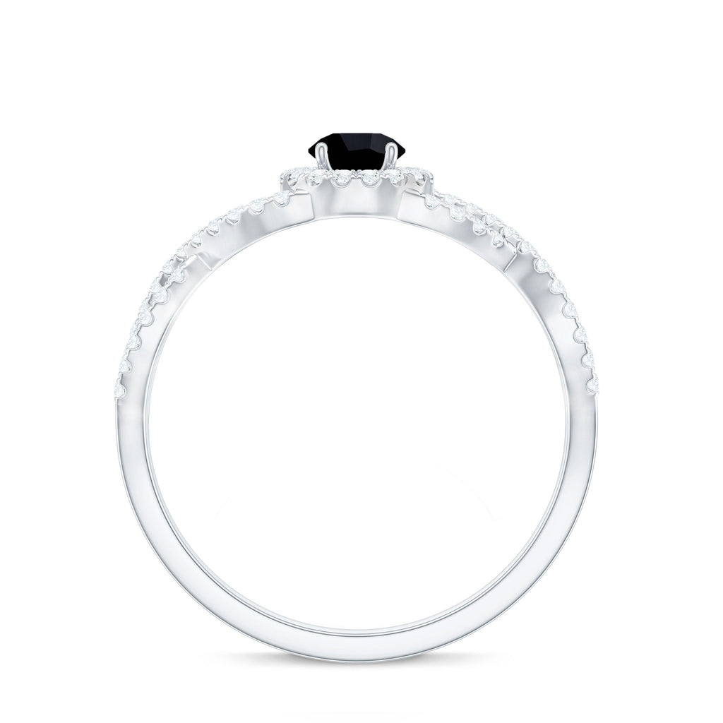 Certified 0.84 Carat Lab Grown Black Diamond Engagement Ring with Criss Cross White Diamond