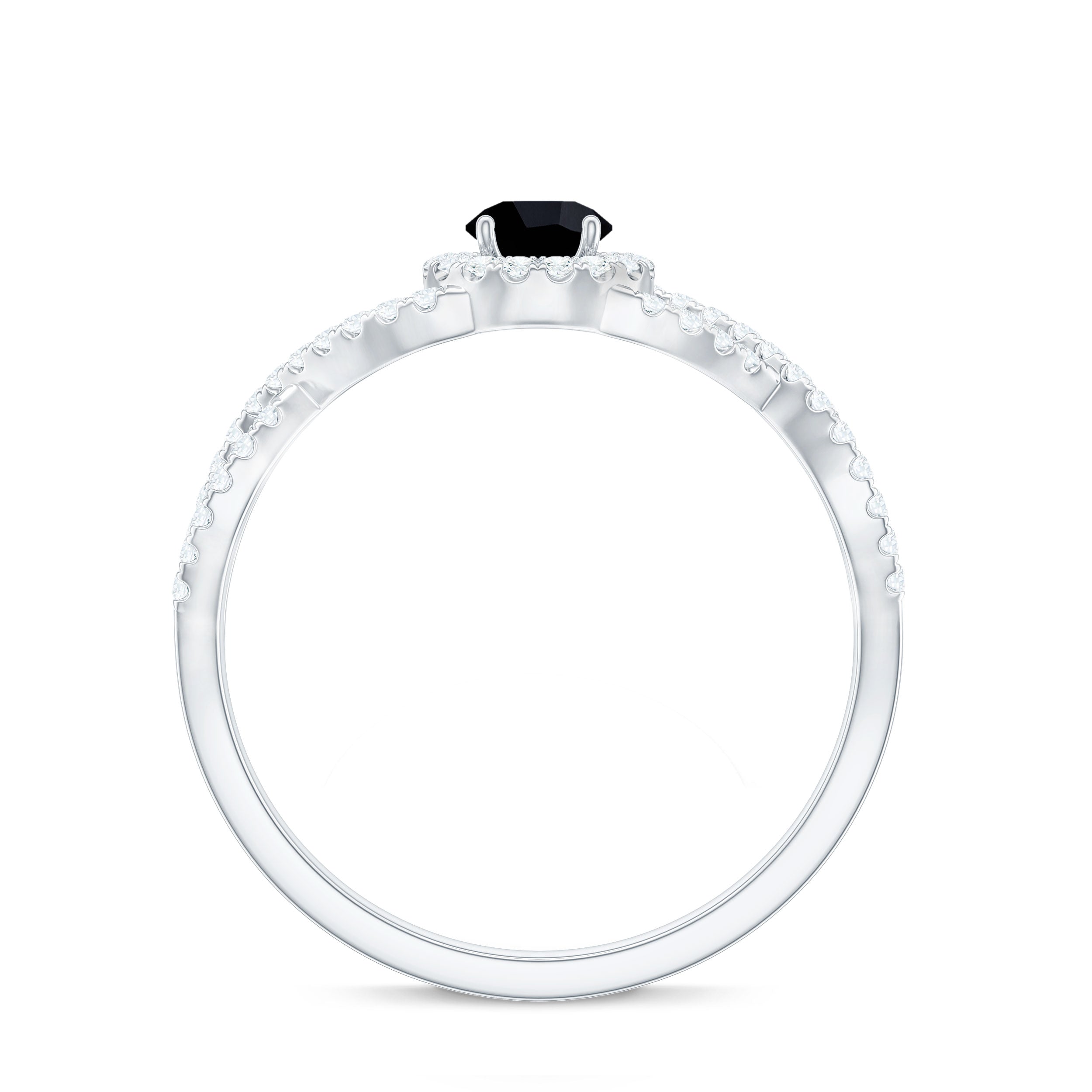 Certified 0.84 Carat Lab Grown Black Diamond Engagement Ring with Criss Cross White Diamond