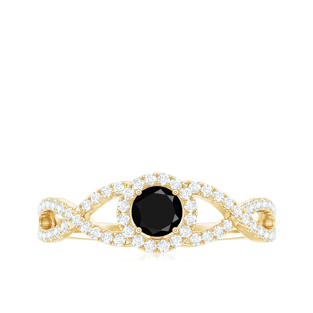 Certified 0.84 Carat Lab Grown Black Diamond Engagement Ring with Criss Cross White Diamond