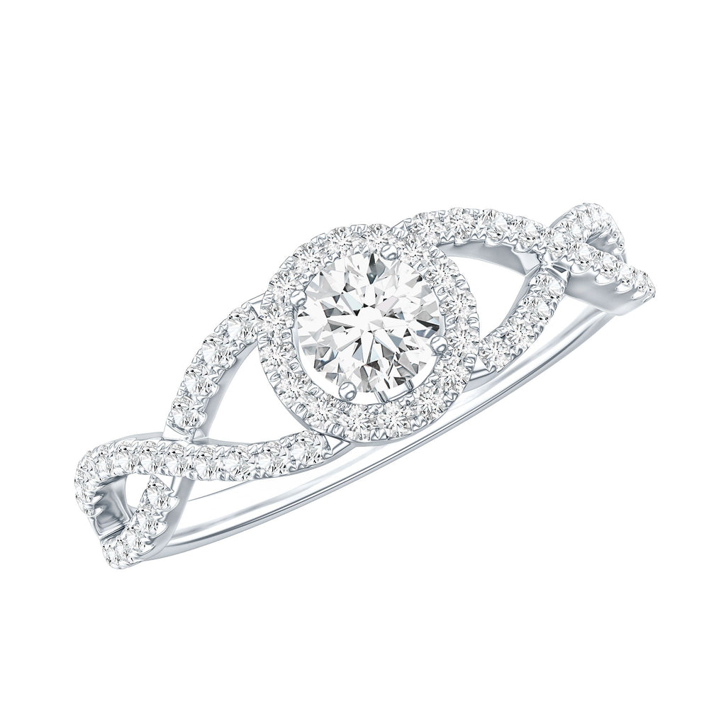 Round Shape Moissanite Crossover Engagement Ring for Women
