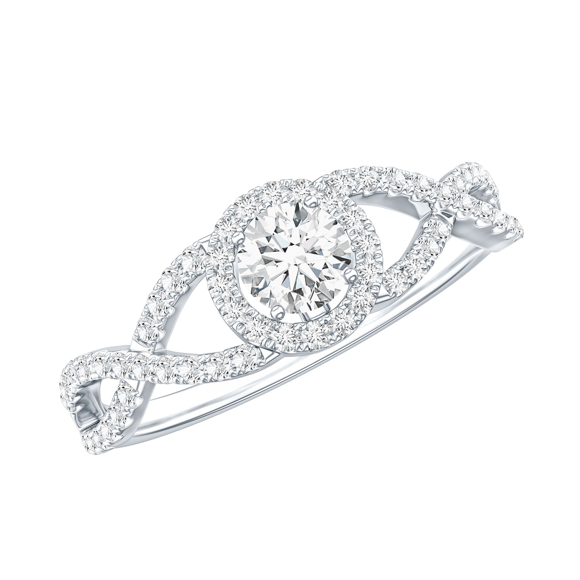 Round Shape Moissanite Crossover Engagement Ring for Women