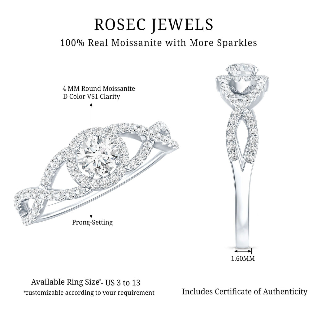 Round Shape Moissanite Crossover Engagement Ring for Women