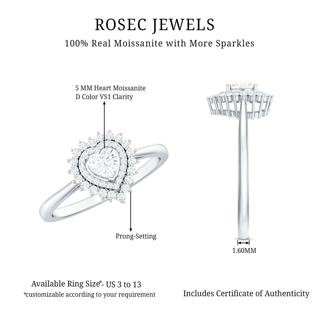 Heart Shape Moissanite Engagement Ring with Double Halo