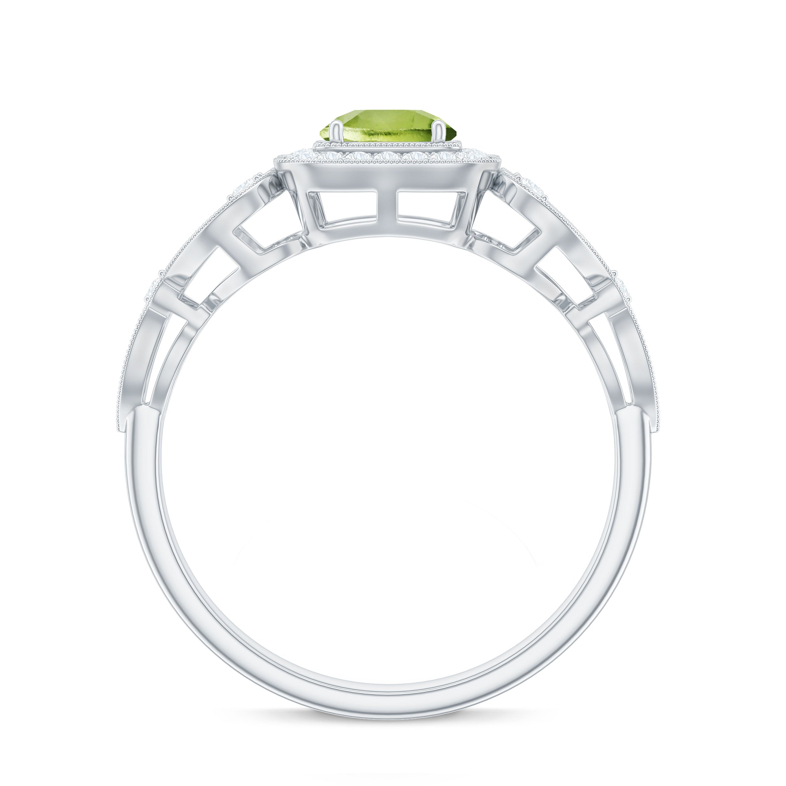 Vintage Style 0.5 Carat Peridot Engagement Ring with Diamond Halo
