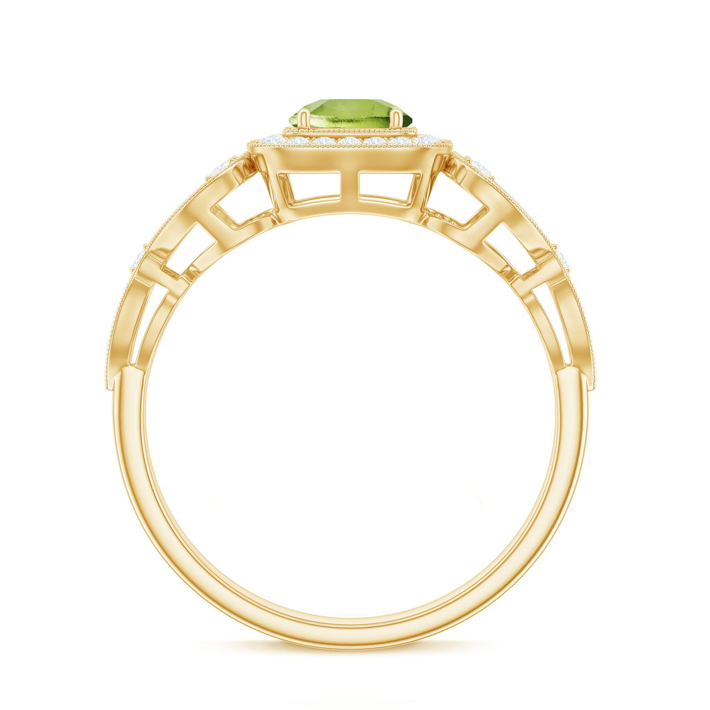 Vintage Style 0.5 Carat Peridot Engagement Ring with Diamond Halo