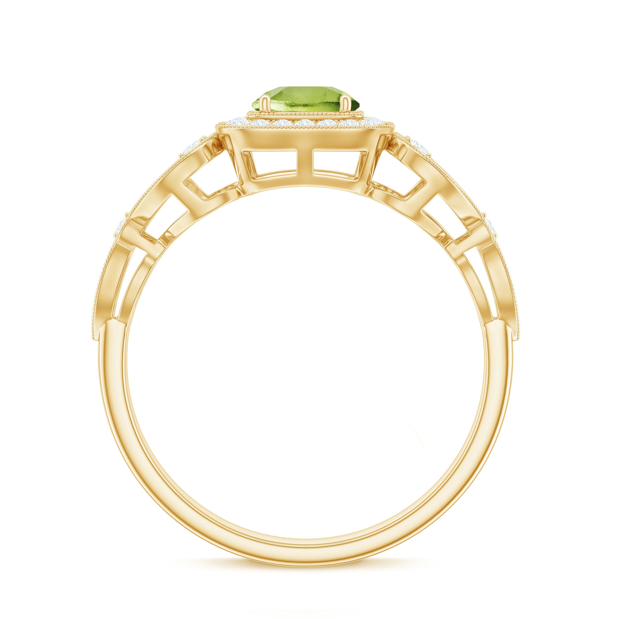 Vintage Style 0.5 Carat Peridot Engagement Ring with Diamond Halo
