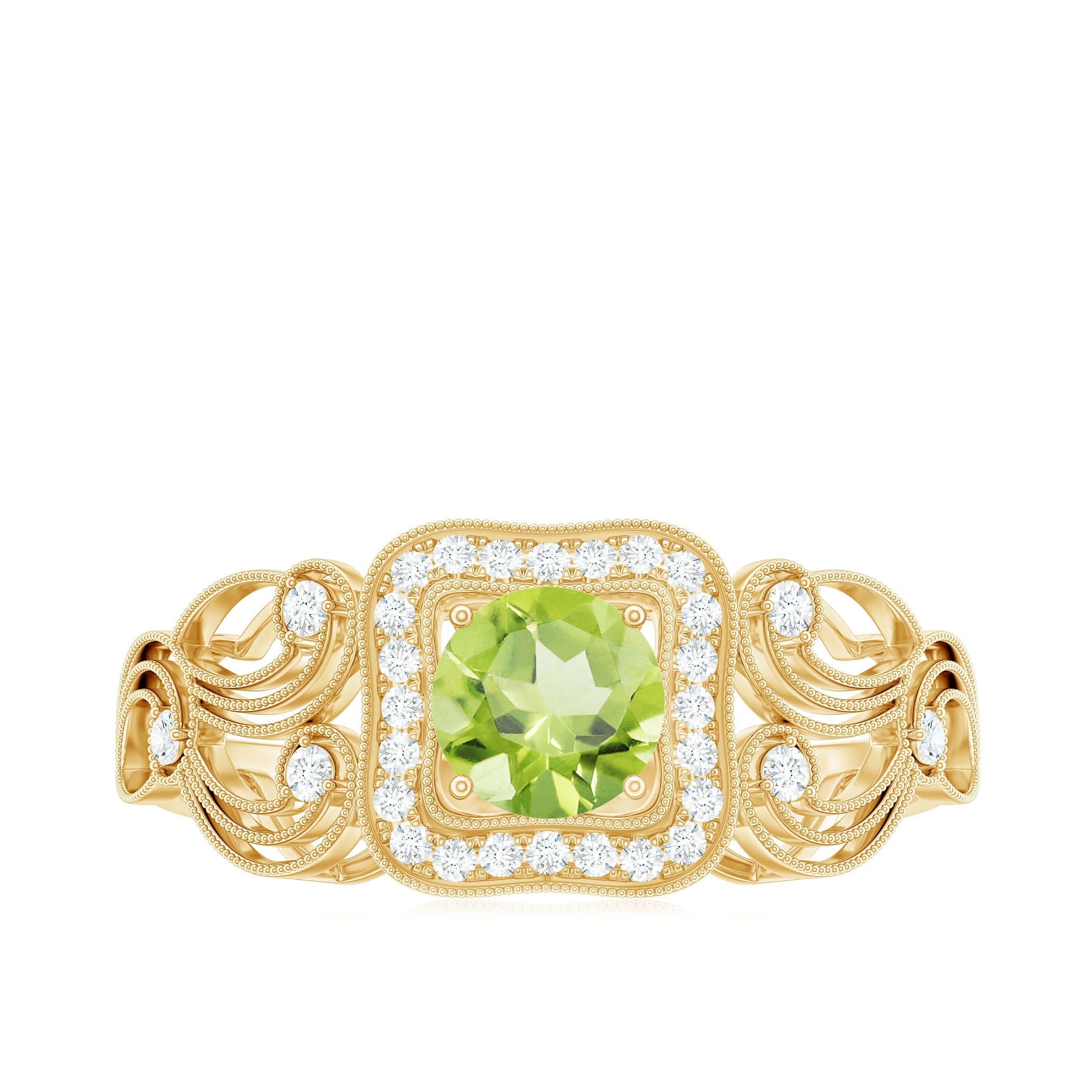 Vintage Style 0.5 Carat Peridot Engagement Ring with Diamond Halo