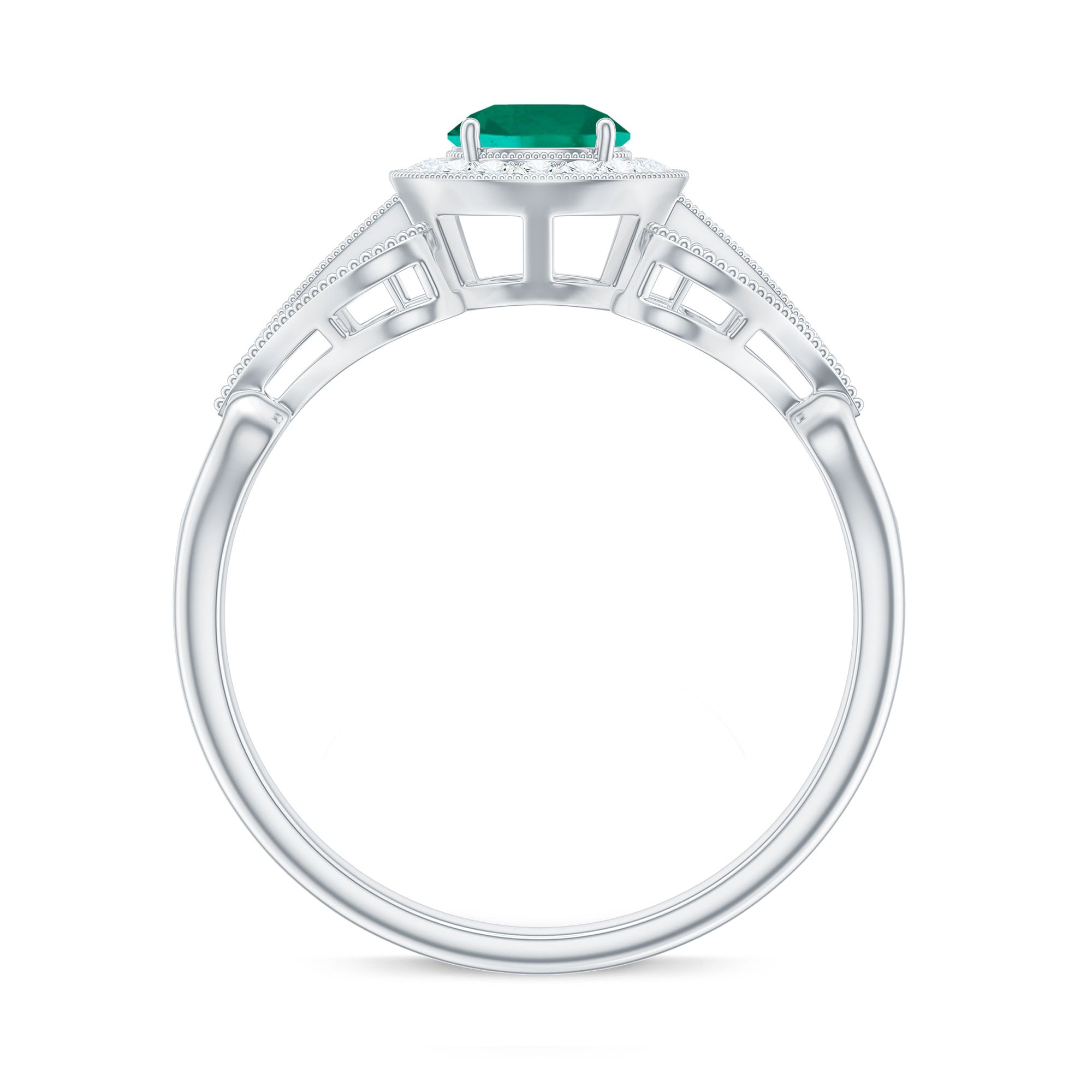 Certified Lab Grown Emerald Vintage Looking Engagement Ring with Diamond