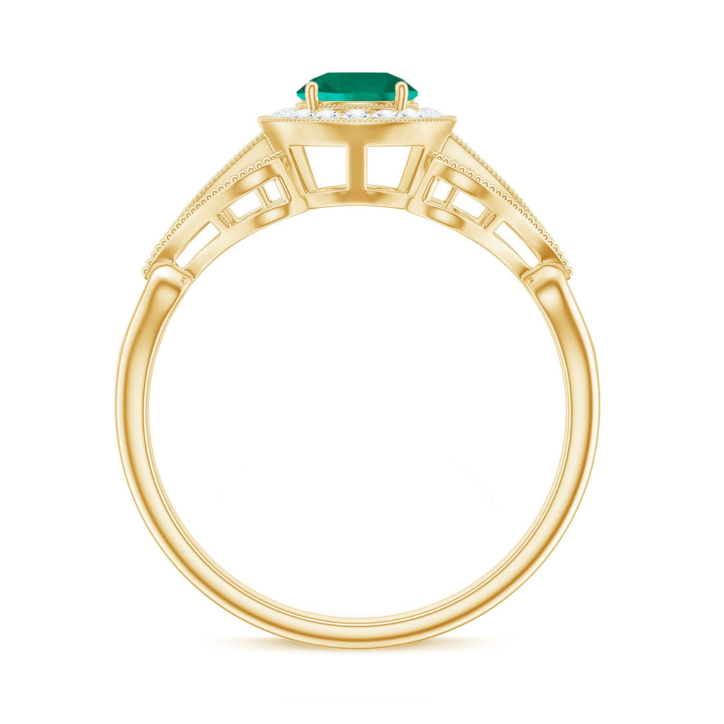 Certified Lab Grown Emerald Vintage Looking Engagement Ring with Diamond