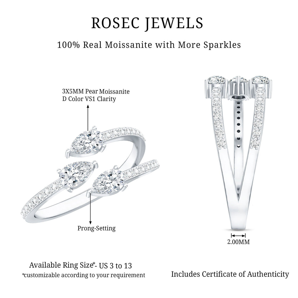 East West Style Moissanite 3 Stone Wrap Ring