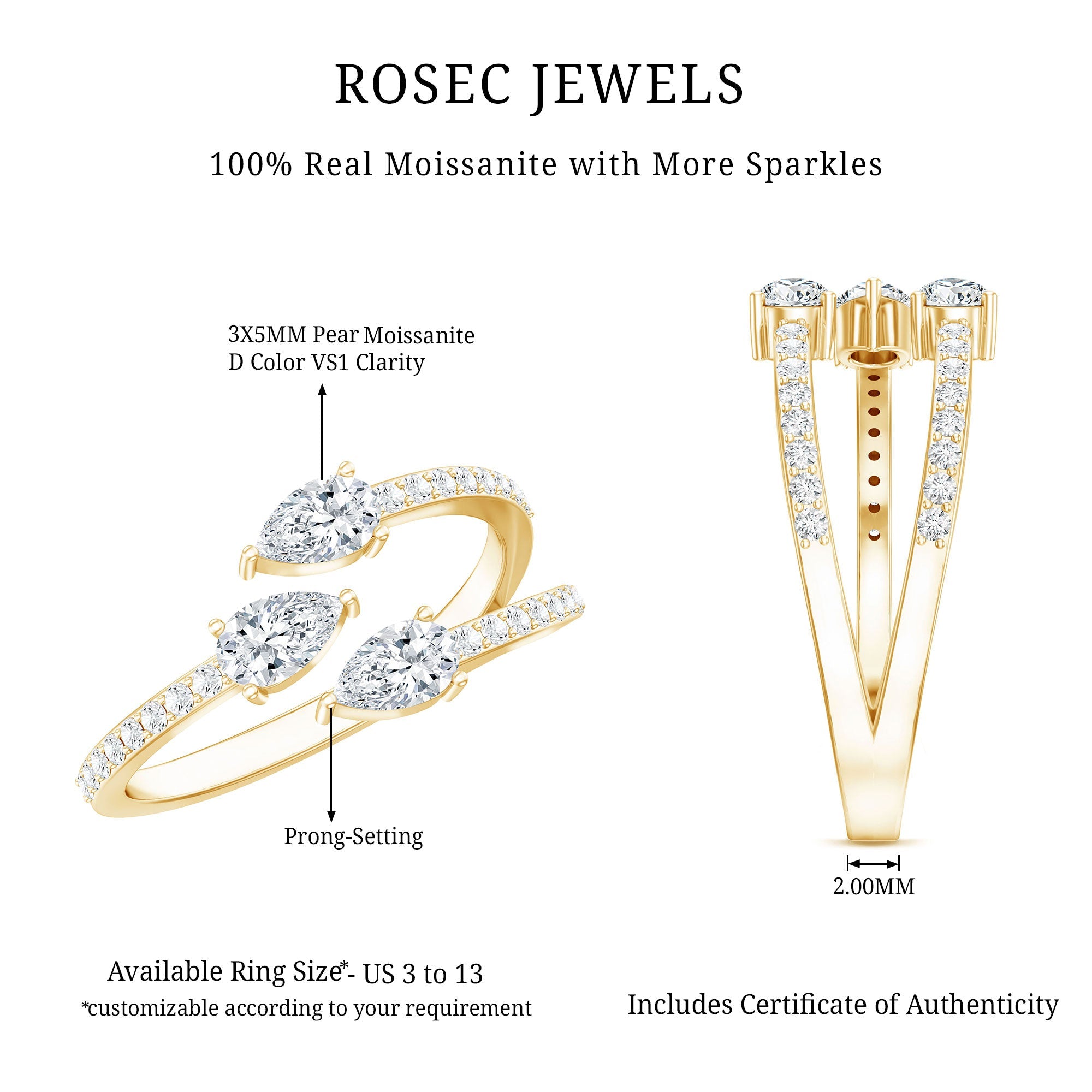 East West Style Moissanite 3 Stone Wrap Ring