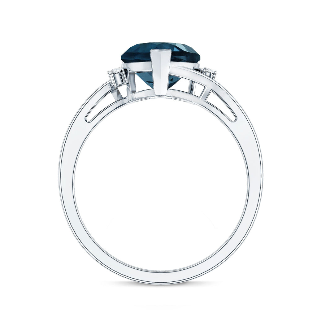 Heart Shaped London Blue Topaz Engagement Ring with Diamonds
