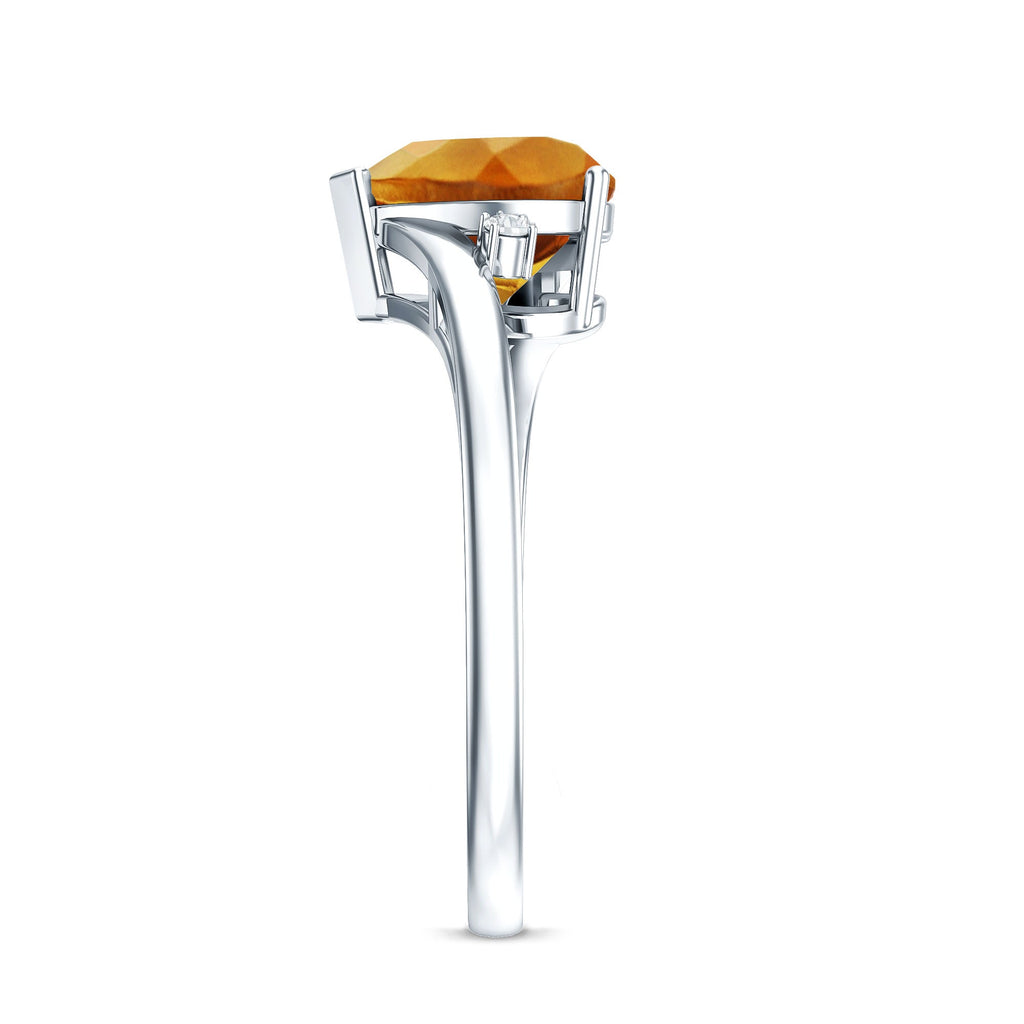 Natural 2 Carat Citrine Heart Engagement Ring with Diamond