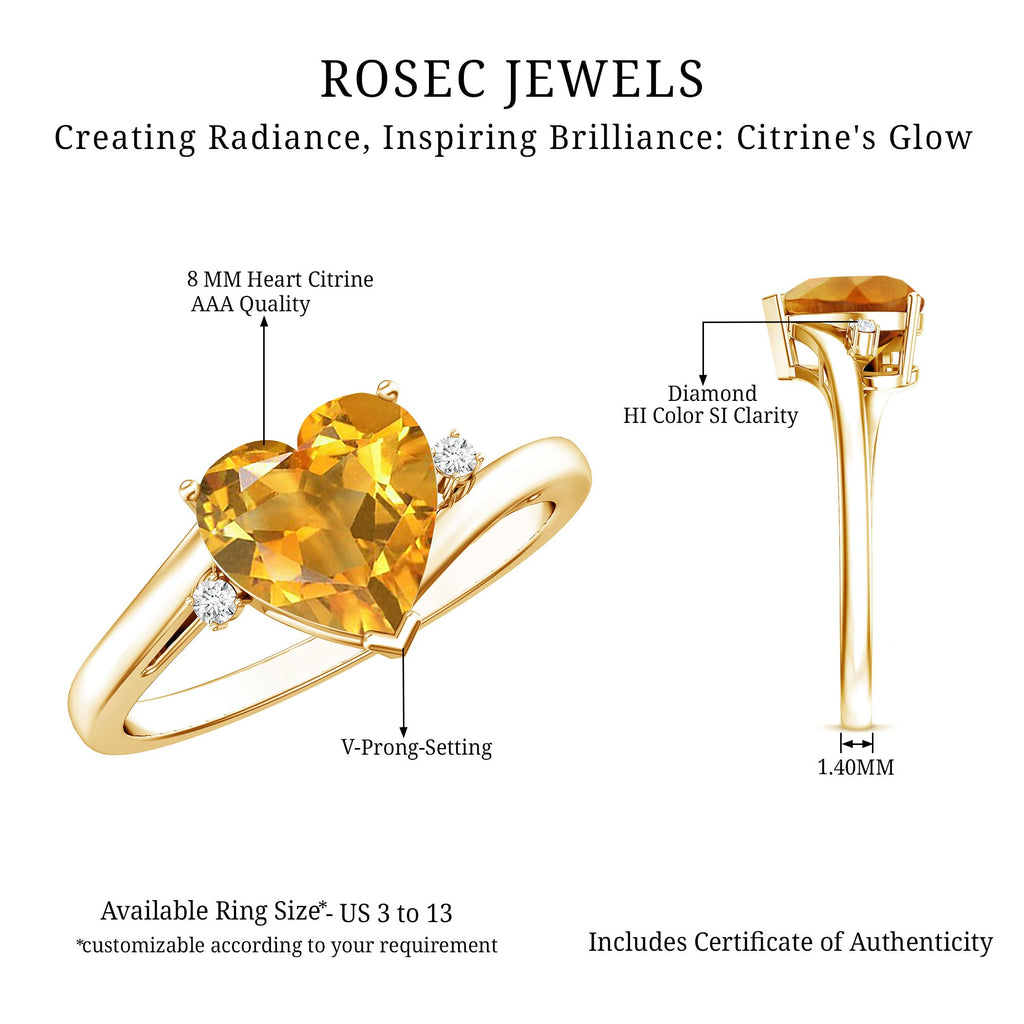 Natural 2 Carat Citrine Heart Engagement Ring with Diamond