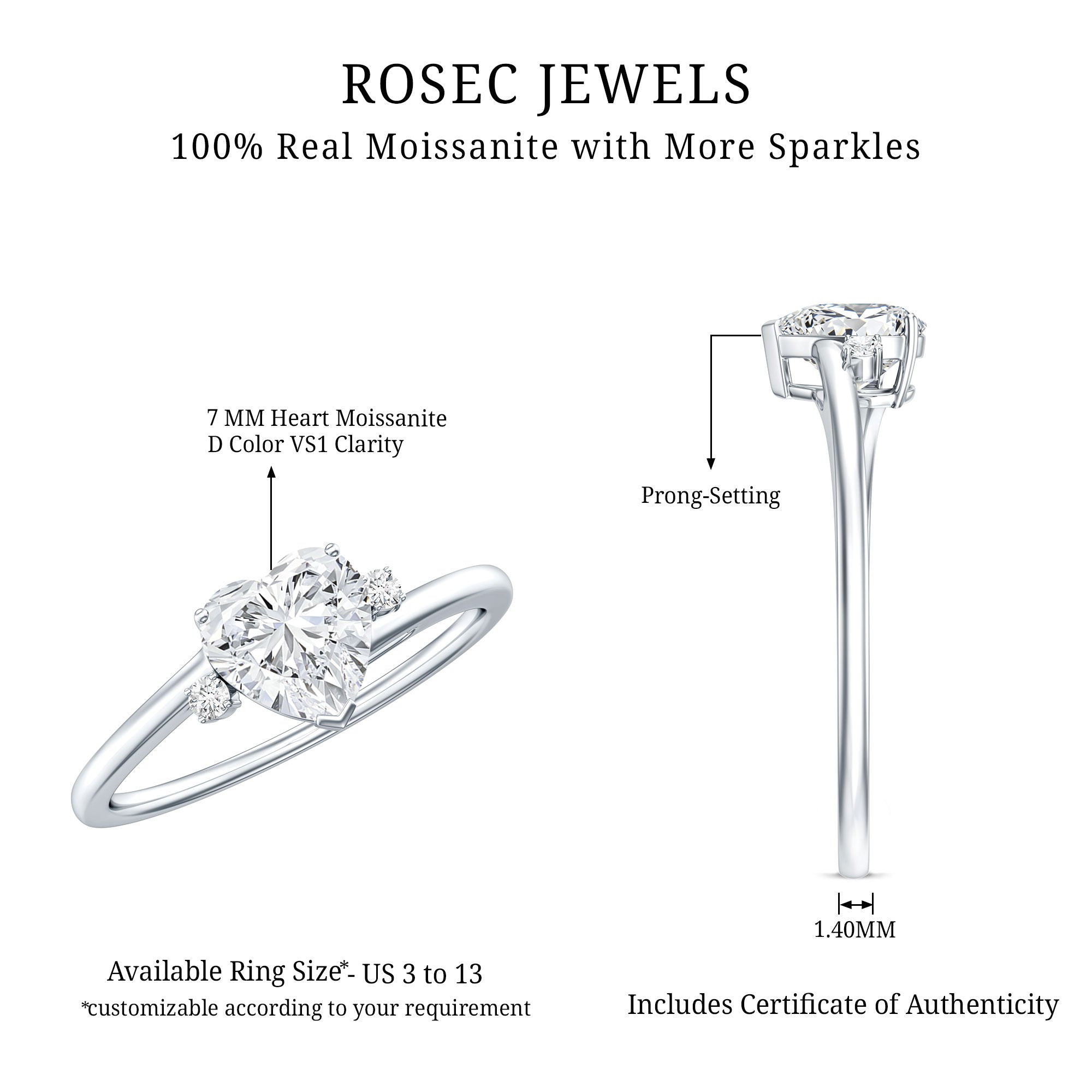 1.5 Carat Solitaire Moissanite Heart Promise Ring
