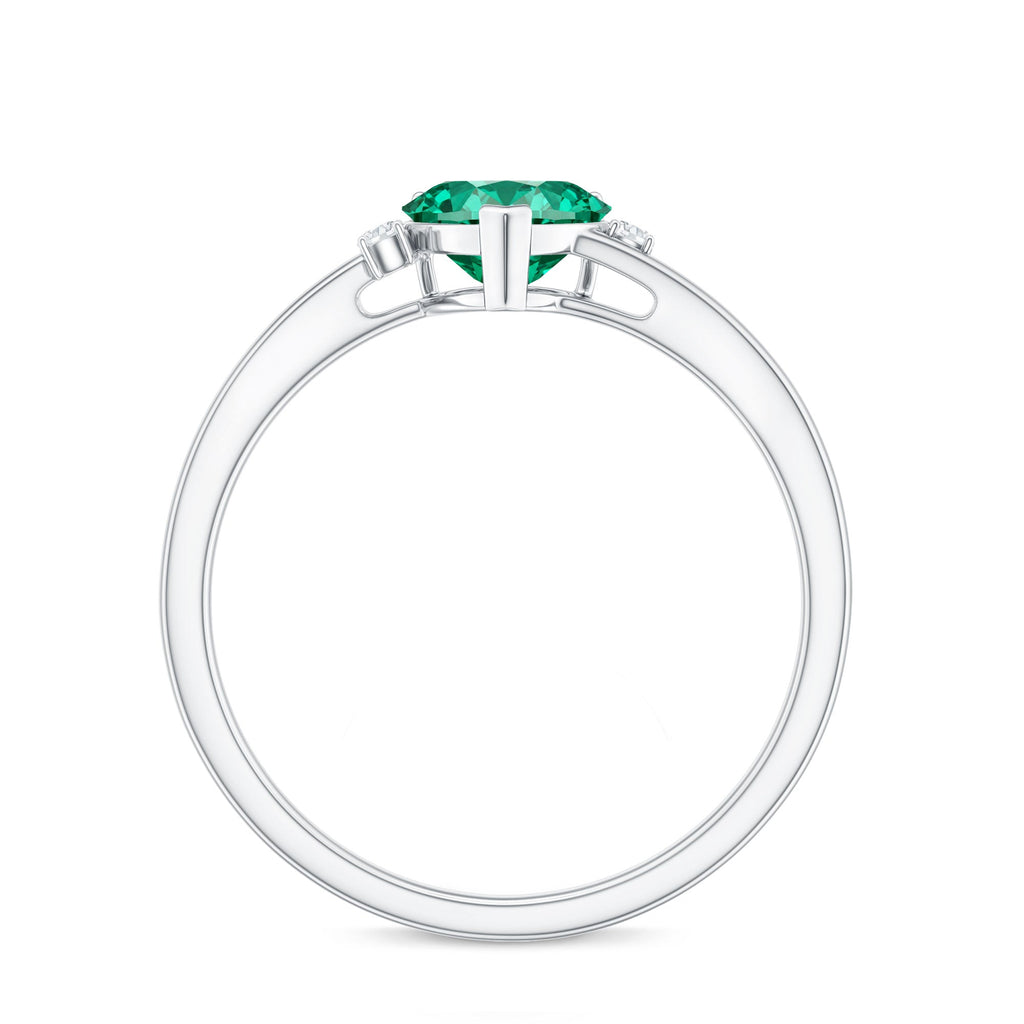 Certified Lab Grown Emerald Heart Shaped Promise Engagement Ring with Diamond