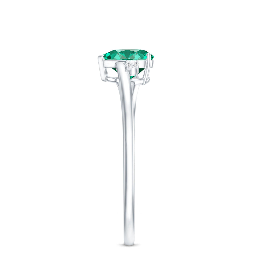 Certified Lab Grown Emerald Heart Shaped Promise Engagement Ring with Diamond