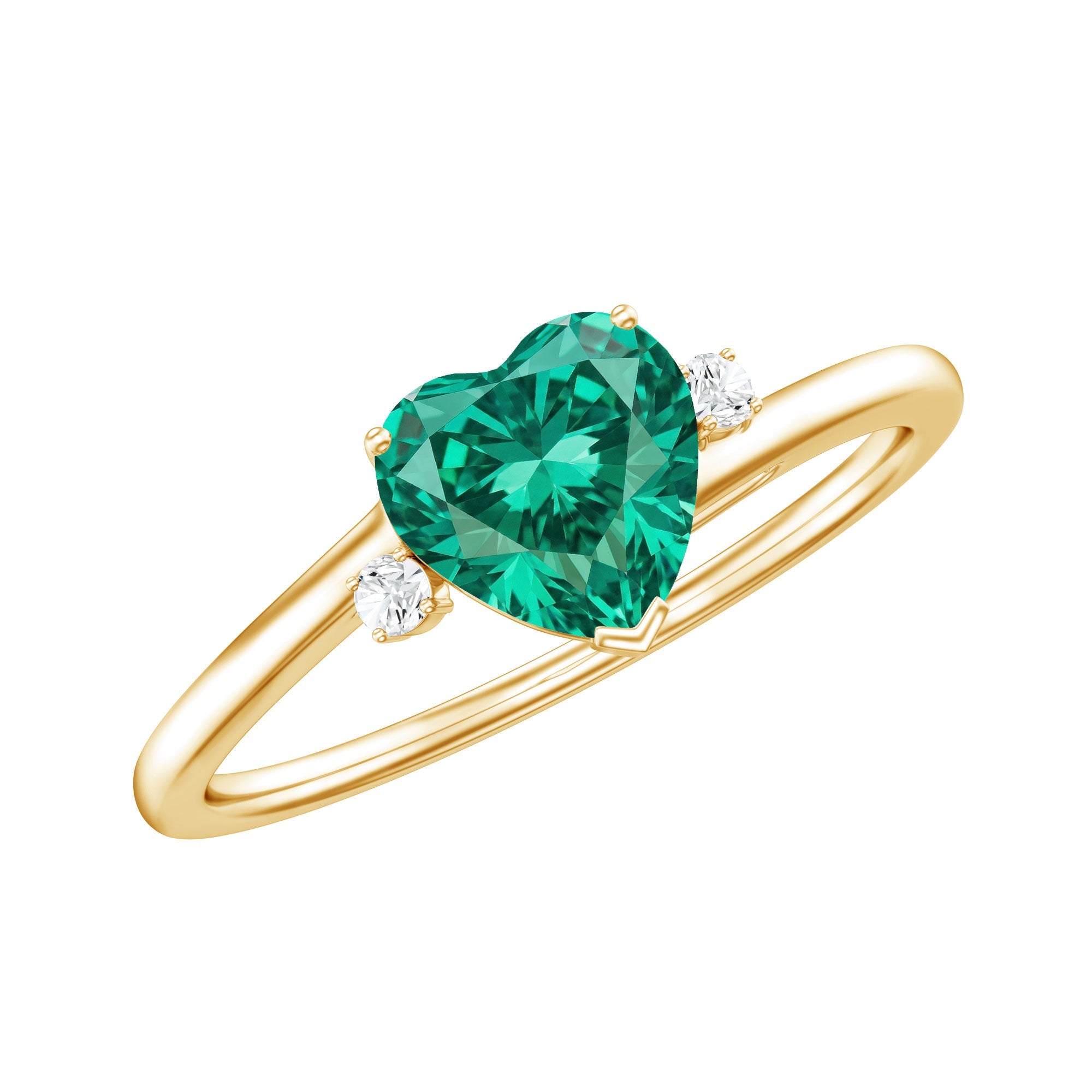 Certified Lab Grown Emerald Heart Shaped Promise Engagement Ring with Diamond
