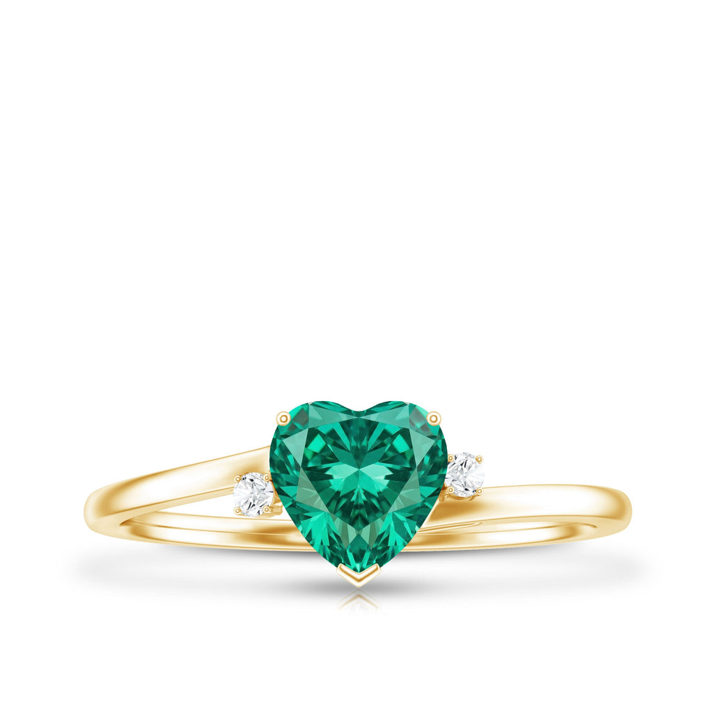 Certified Lab Grown Emerald Heart Shaped Promise Engagement Ring with Diamond