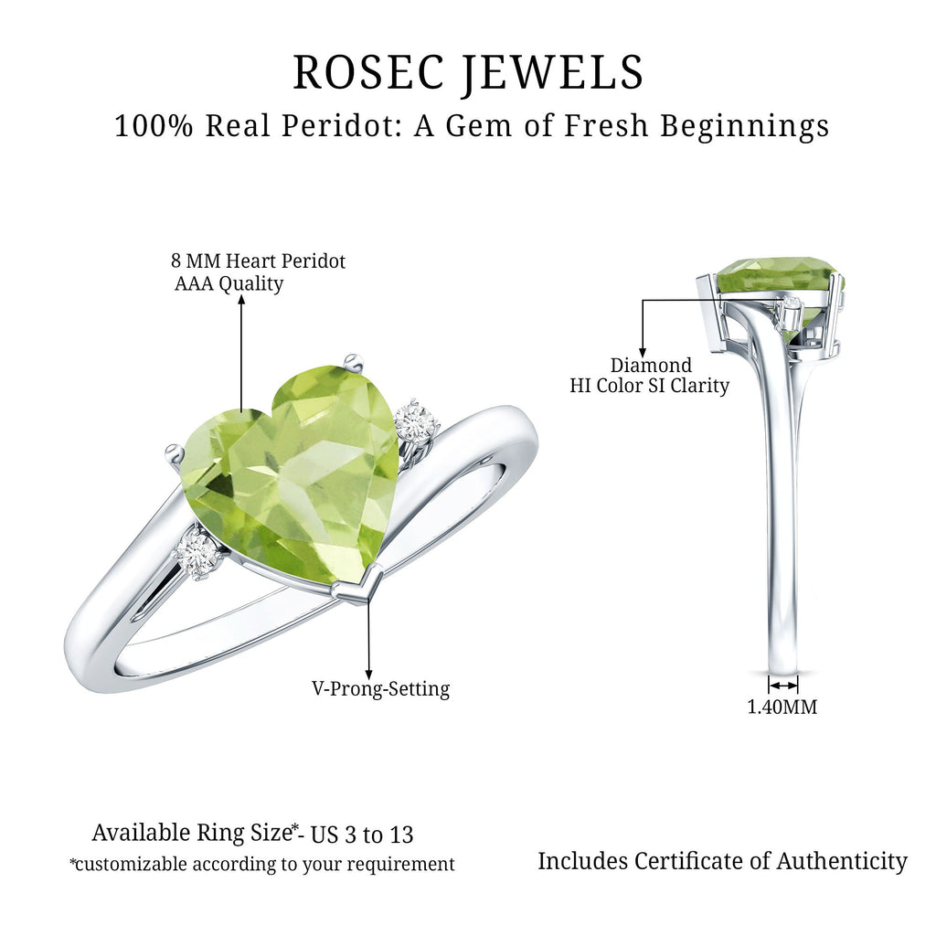 Real 2 Carat Peridot Heart Engagement Ring with Diamond