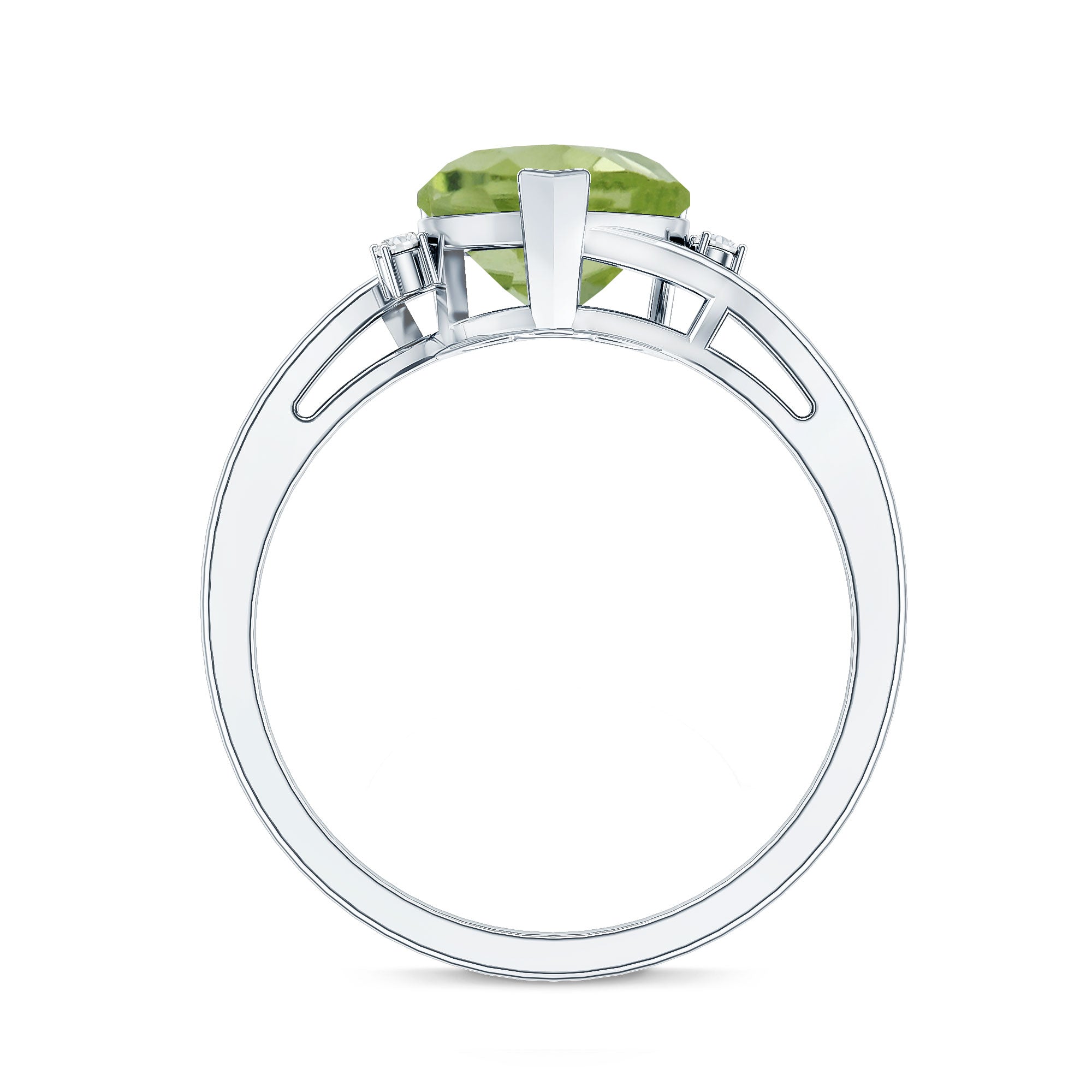 Real 2 Carat Peridot Heart Engagement Ring with Diamond