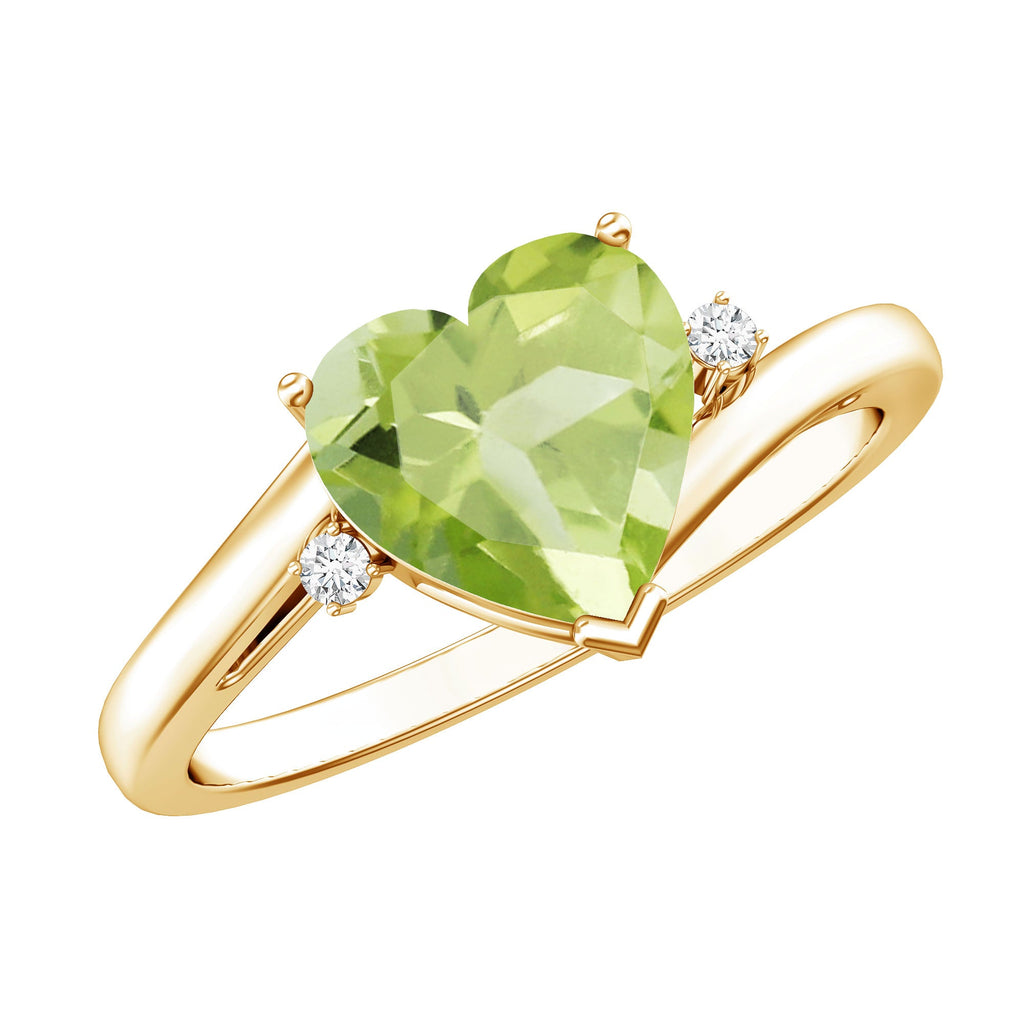 Real 2 Carat Peridot Heart Engagement Ring with Diamond