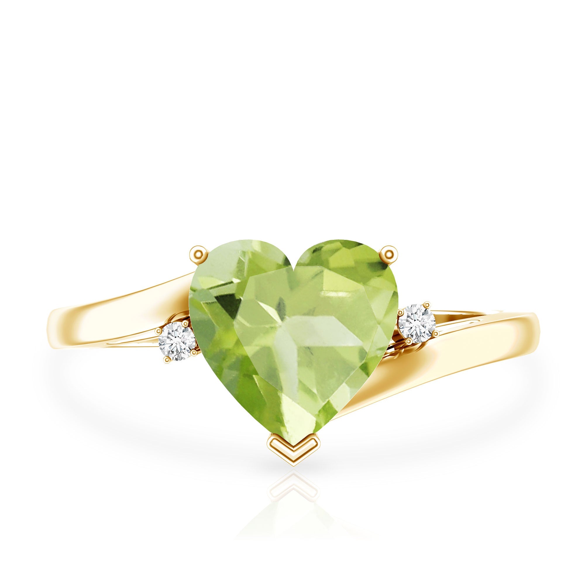 Real 2 Carat Peridot Heart Engagement Ring with Diamond