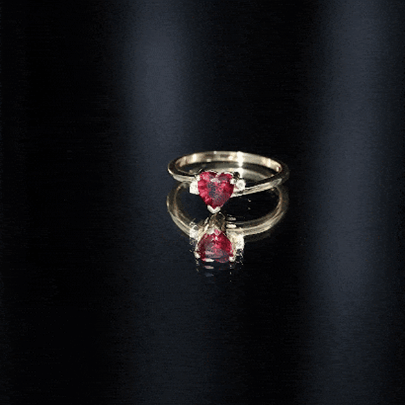 Heart Shape Lab Grown Ruby Solitaire Promise Ring with Diamond