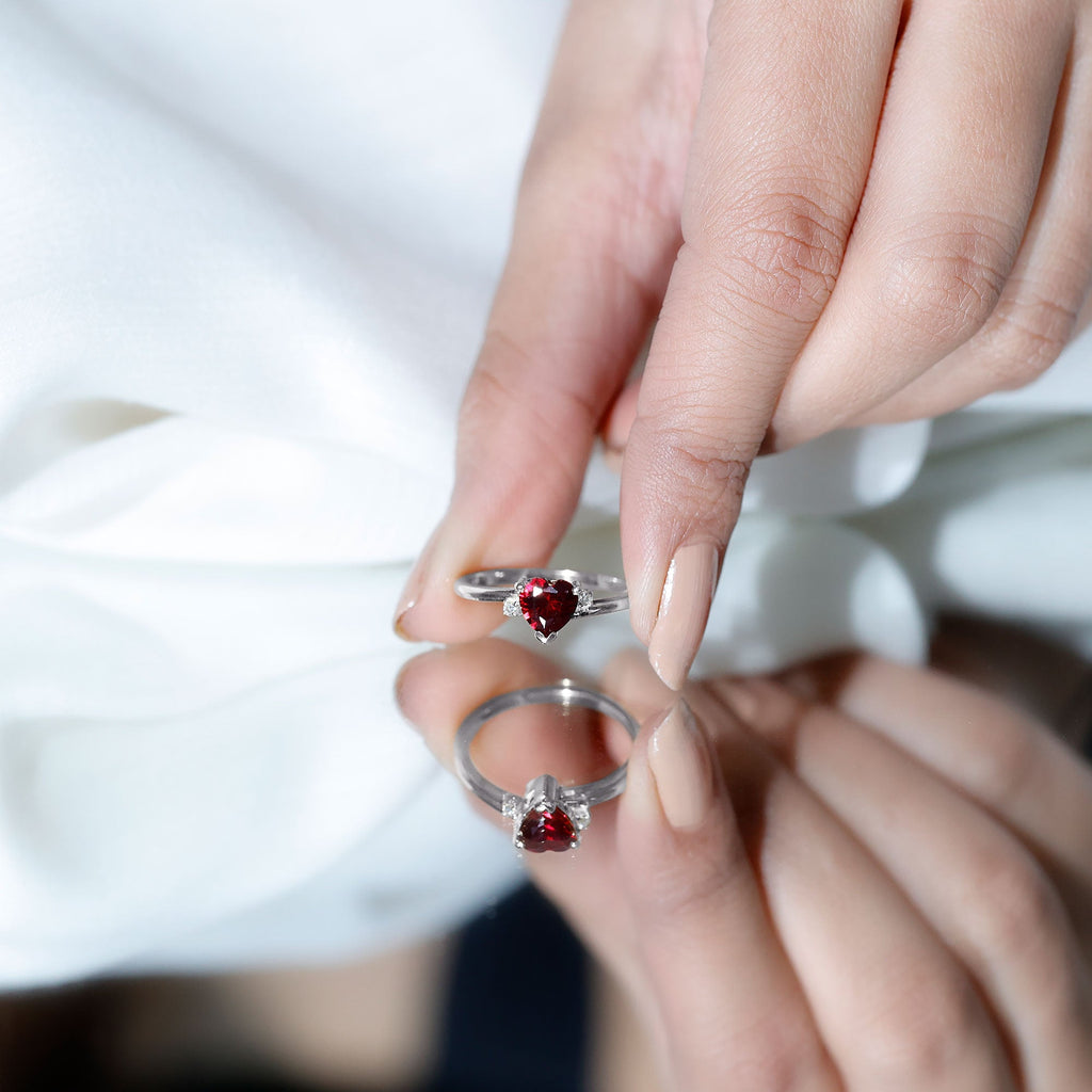 Heart Shape Lab Grown Ruby Solitaire Promise Ring with Diamond