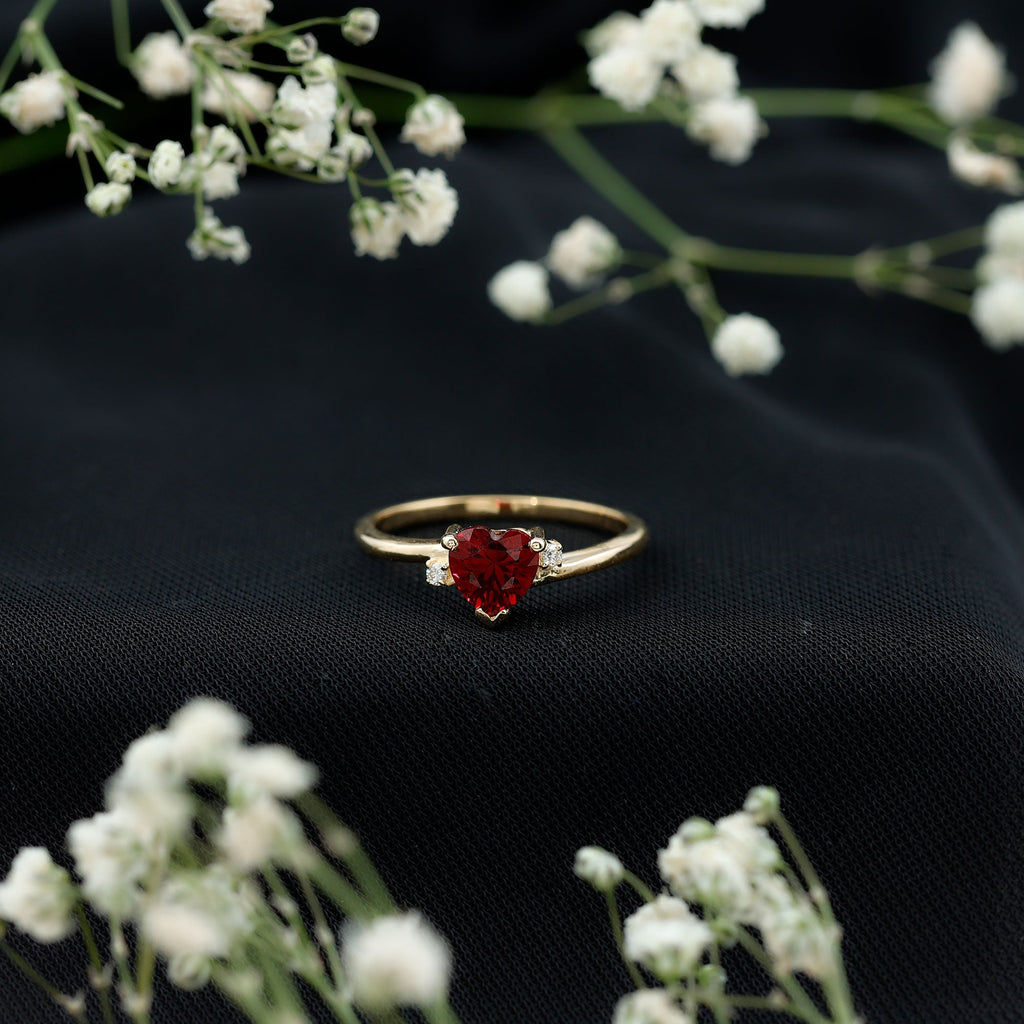 Heart Shape Lab Grown Ruby Solitaire Promise Ring with Diamond