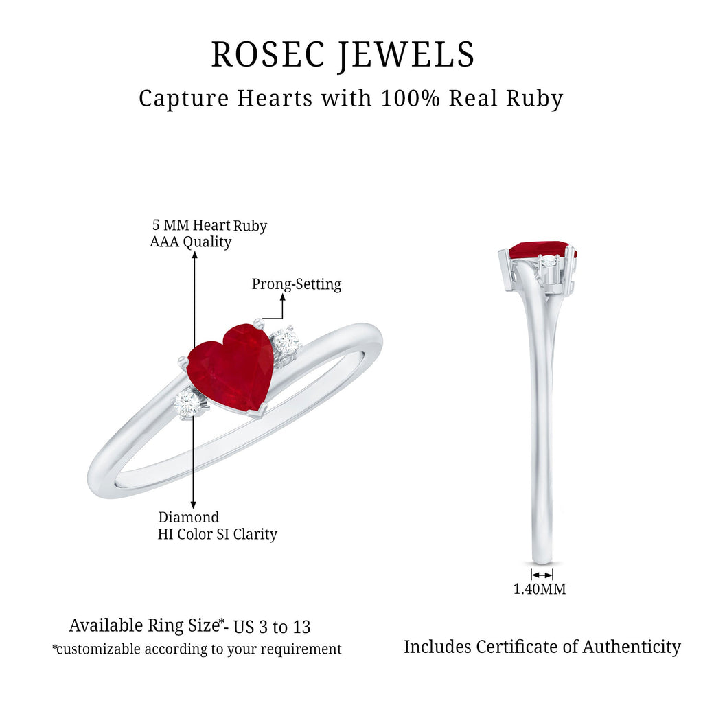 Real 0.6 Carat Ruby Diamond Heart Promise Ring with Bypass Shank