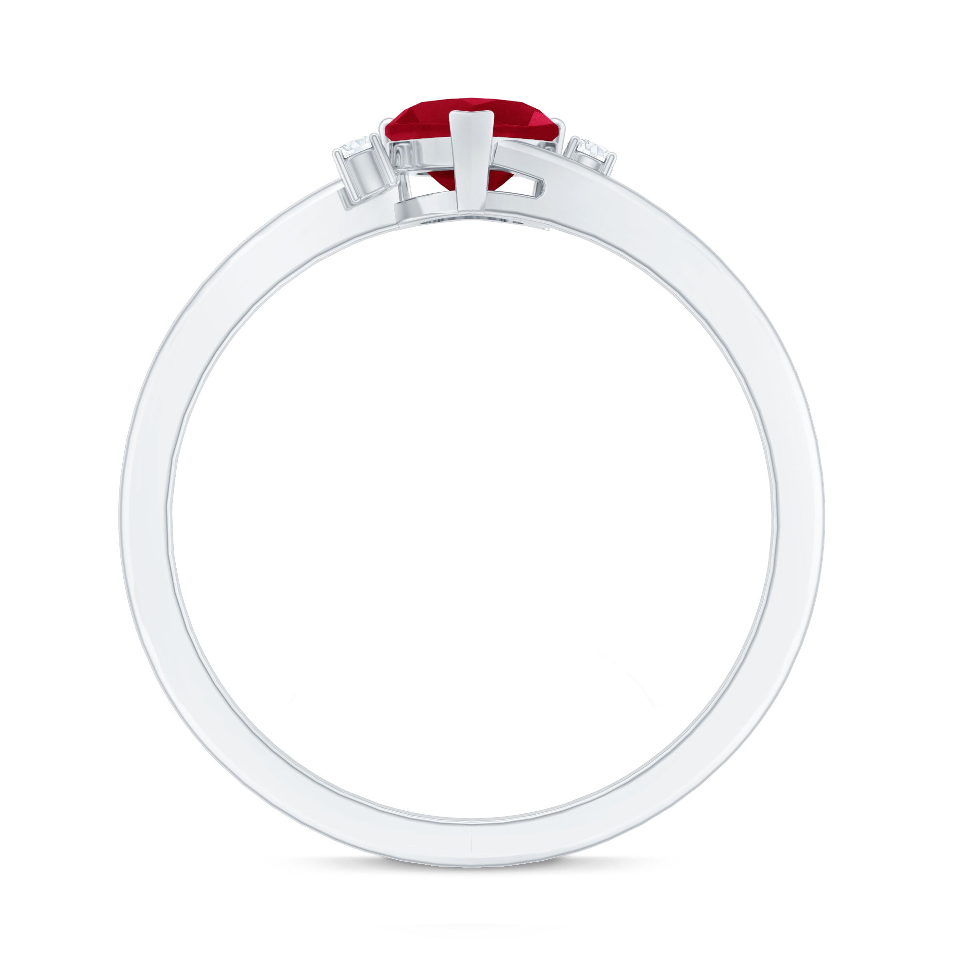Real 0.6 Carat Ruby Diamond Heart Promise Ring with Bypass Shank