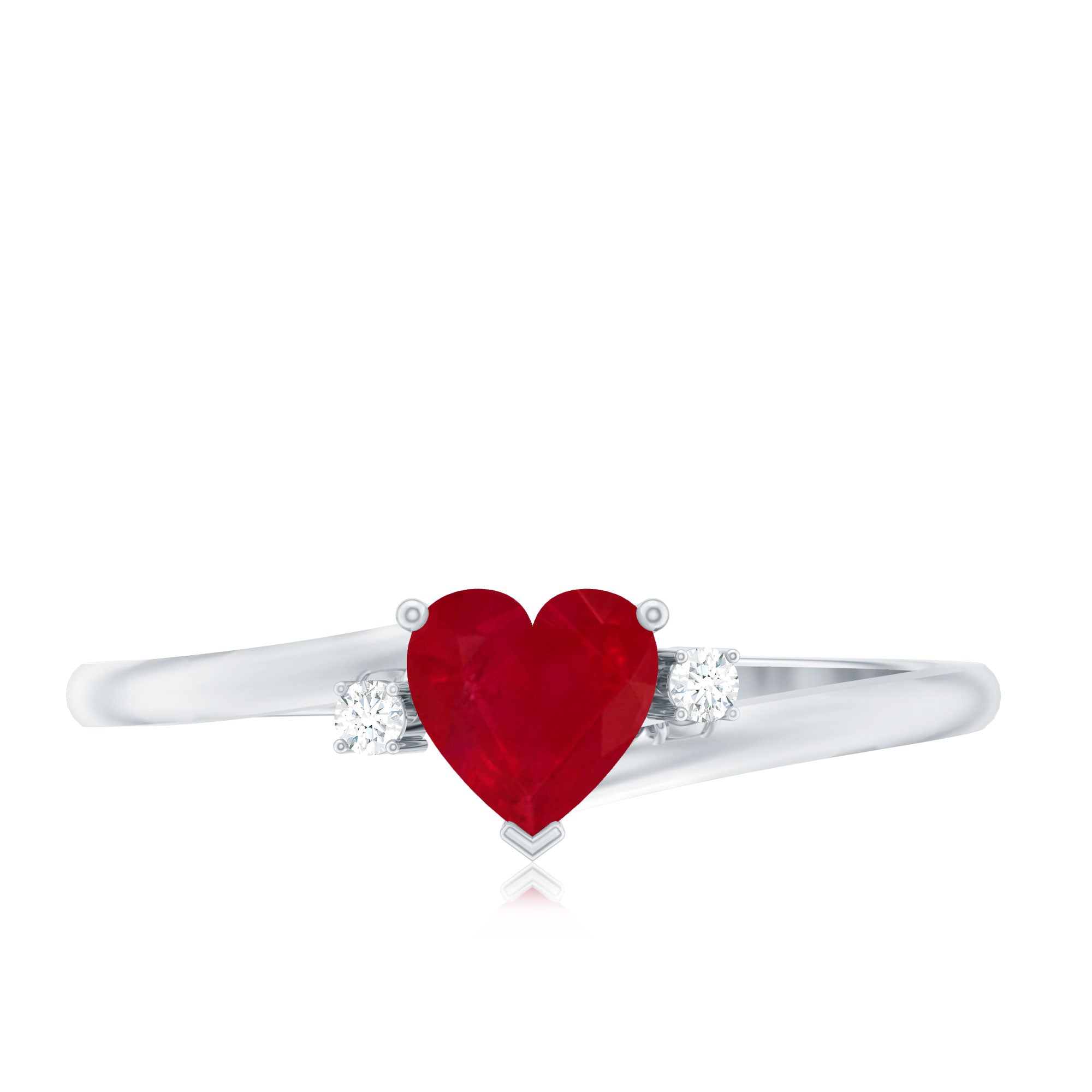 Real 0.6 Carat Ruby Diamond Heart Promise Ring with Bypass Shank