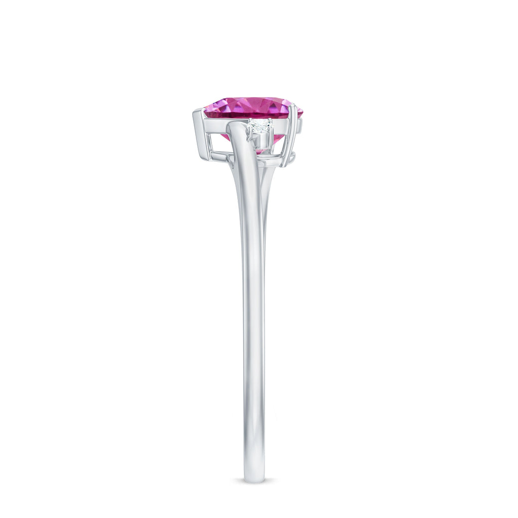 0.9 Carat Heart Shape Pink Tourmaline Solitaire Promise Ring with Diamond
