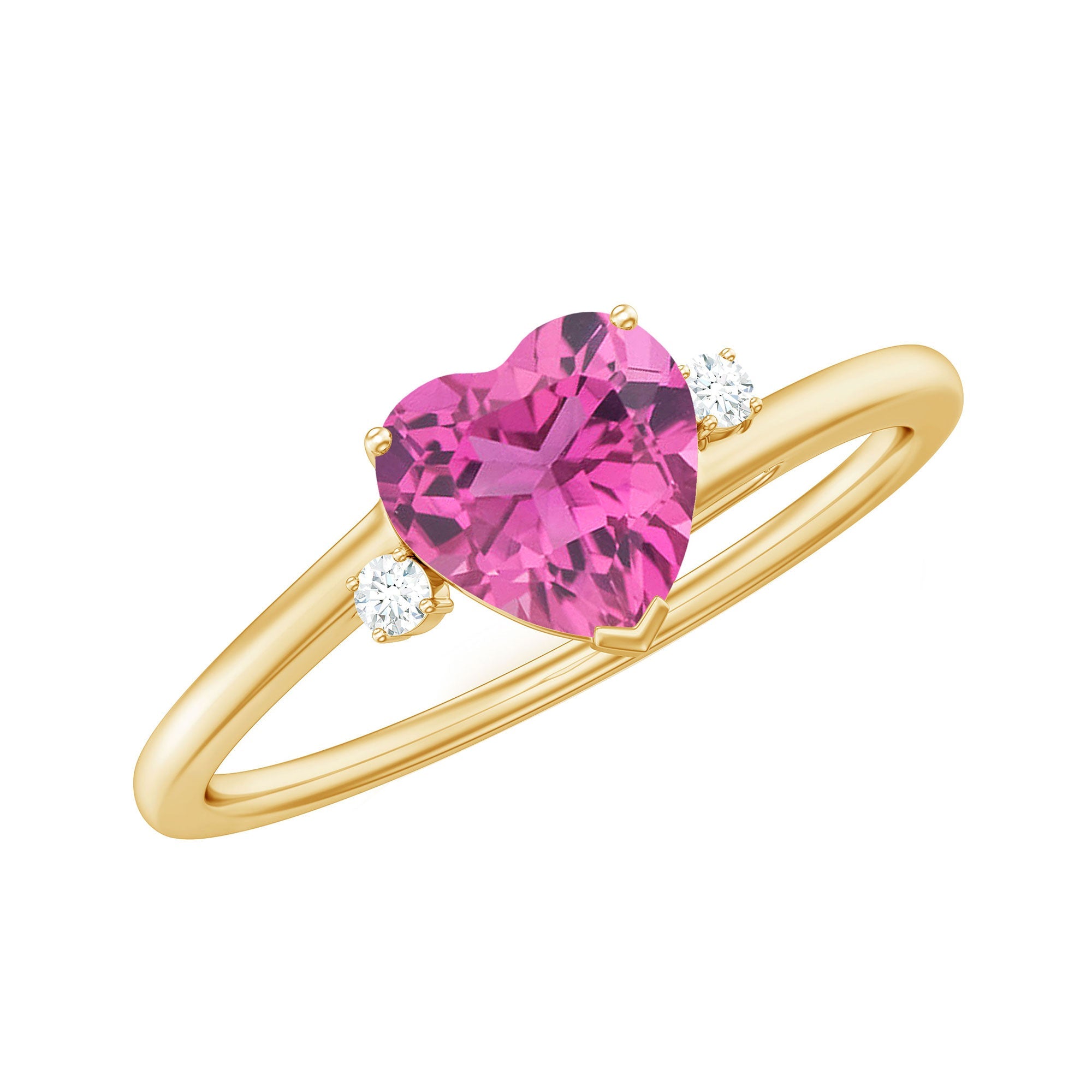 0.9 Carat Heart Shape Pink Tourmaline Solitaire Promise Ring with Diamond