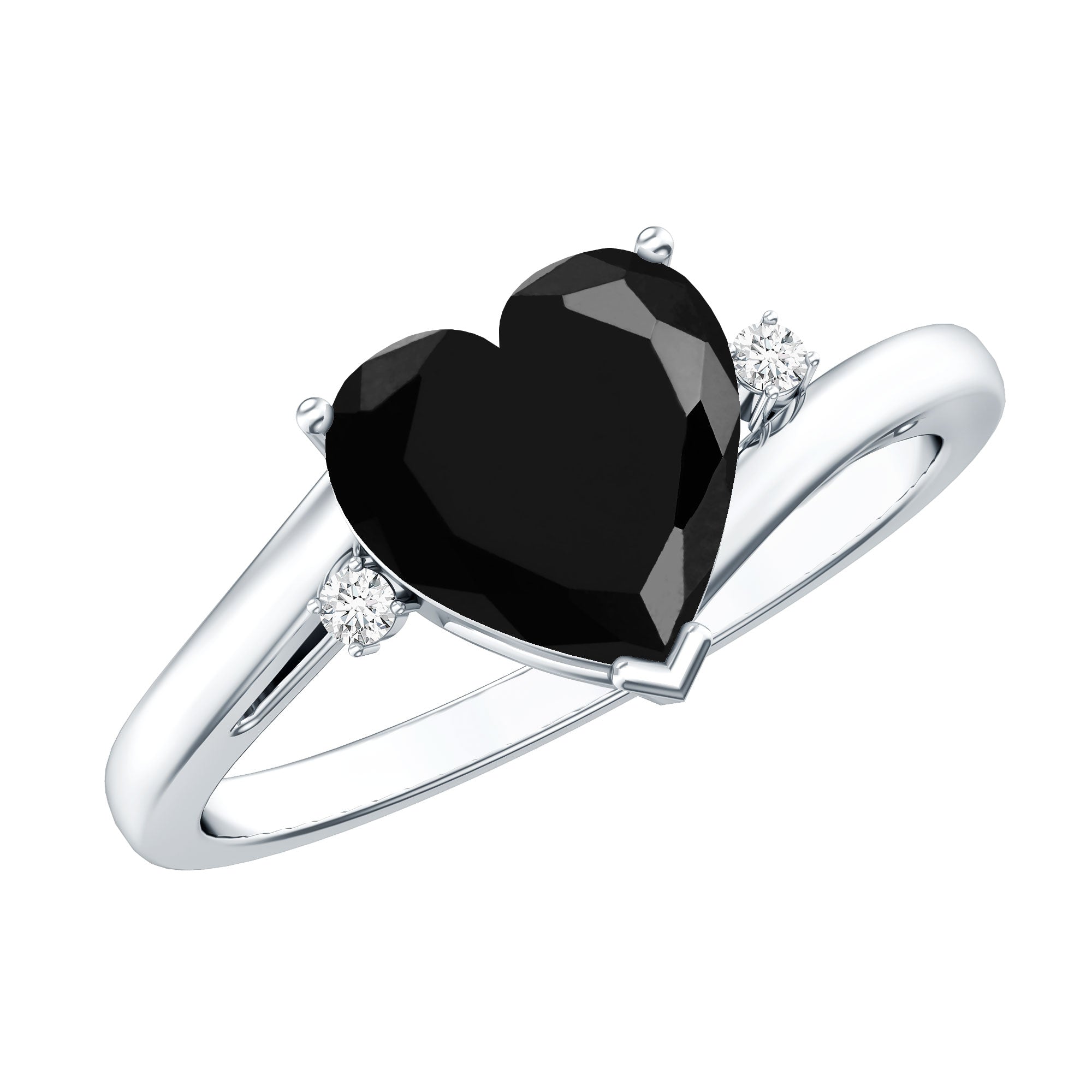 Heart Shaped Black Onyx Engagement Ring with Diamonds