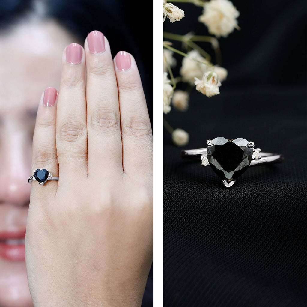 2 Carat Heart Shape Black Spinel Solitaire Engagement Ring