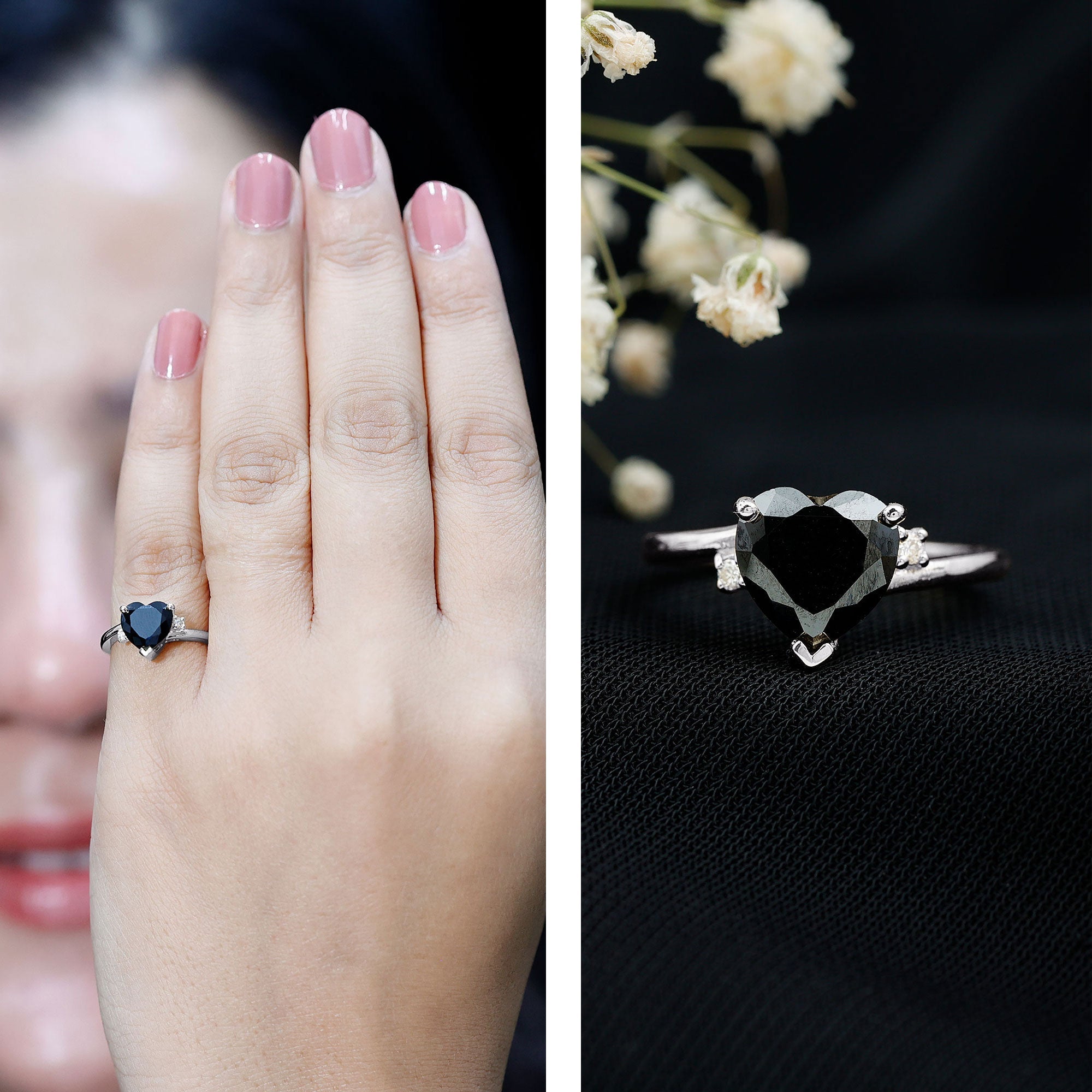 2 Carat Heart Shape Black Spinel Solitaire Engagement Ring