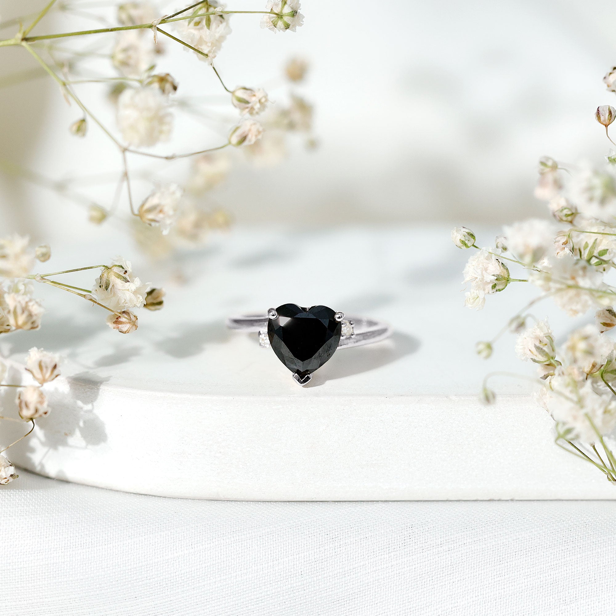 2 Carat Heart Shape Black Spinel Solitaire Engagement Ring