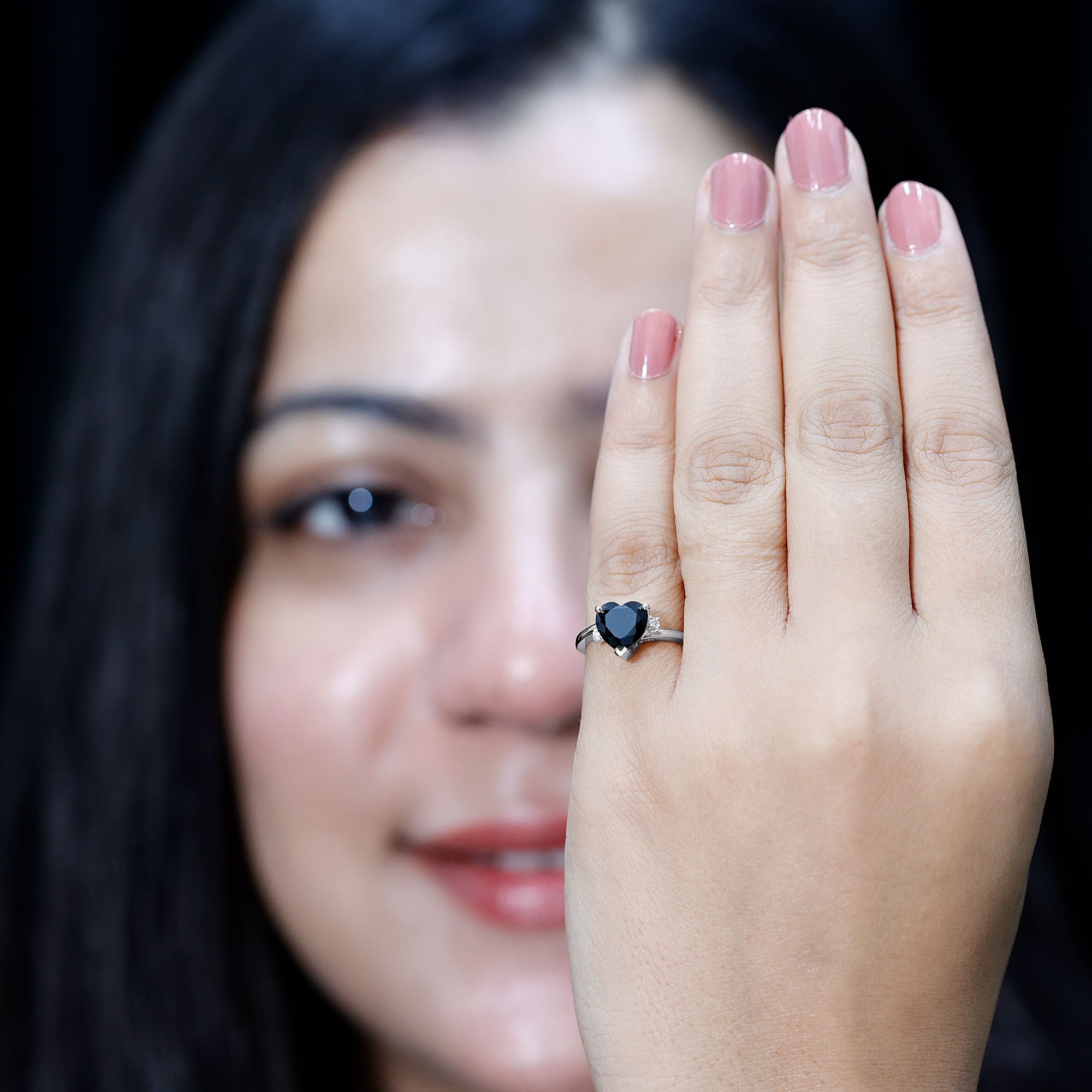 2 Carat Heart Shape Black Spinel Solitaire Engagement Ring